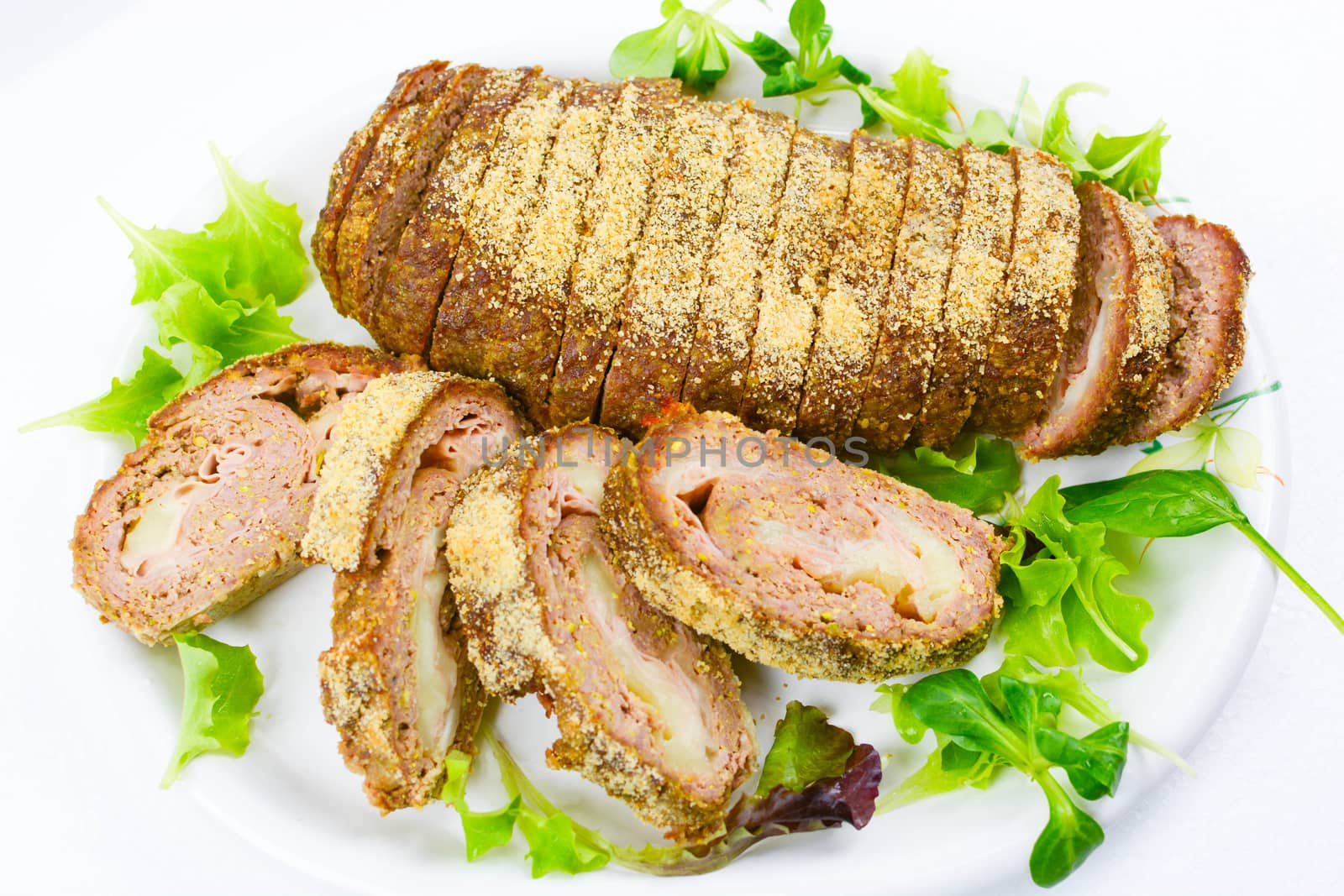 Italian meat loaf with cheese and mortadella