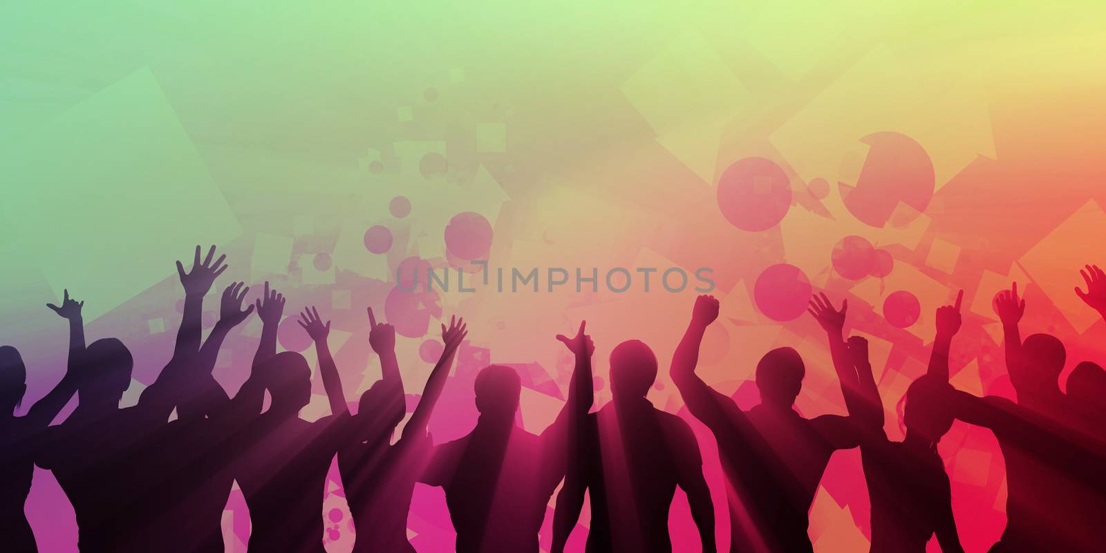 Young People Dancing Silhouette on Colorful Background