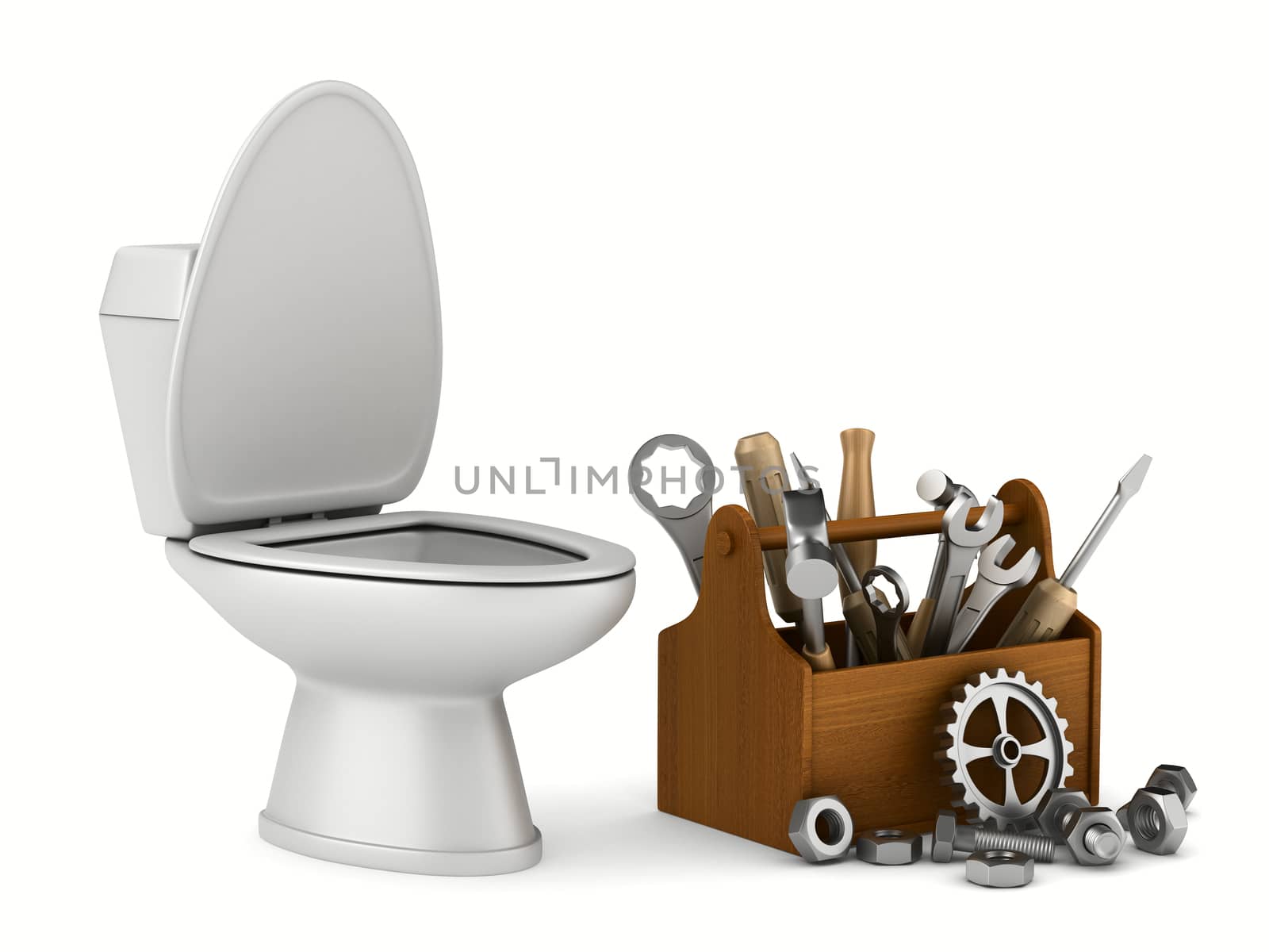repair toilet on white background. Isolated 3D image by ISerg