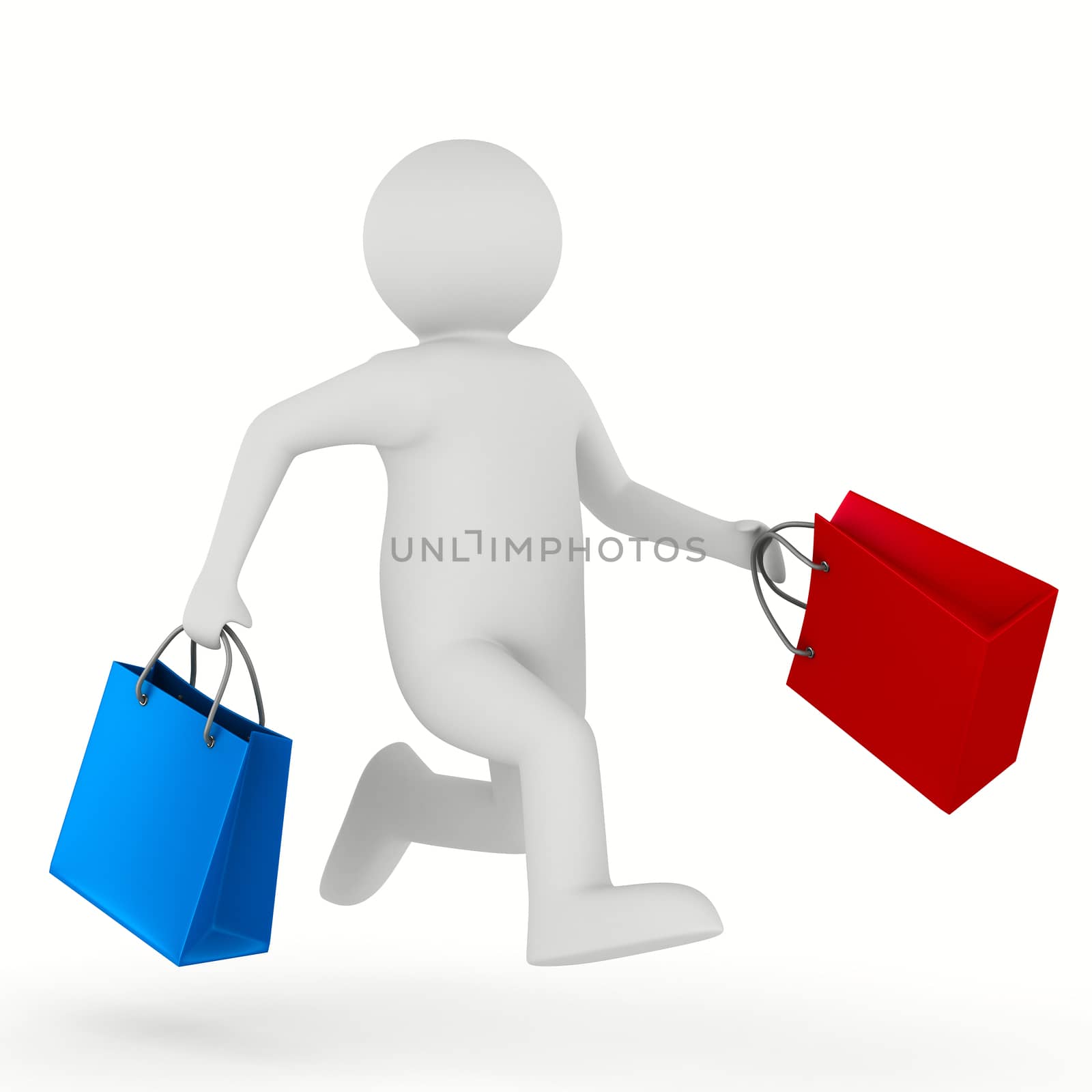 Man with shoping bag on white. Isolated 3D image by ISerg