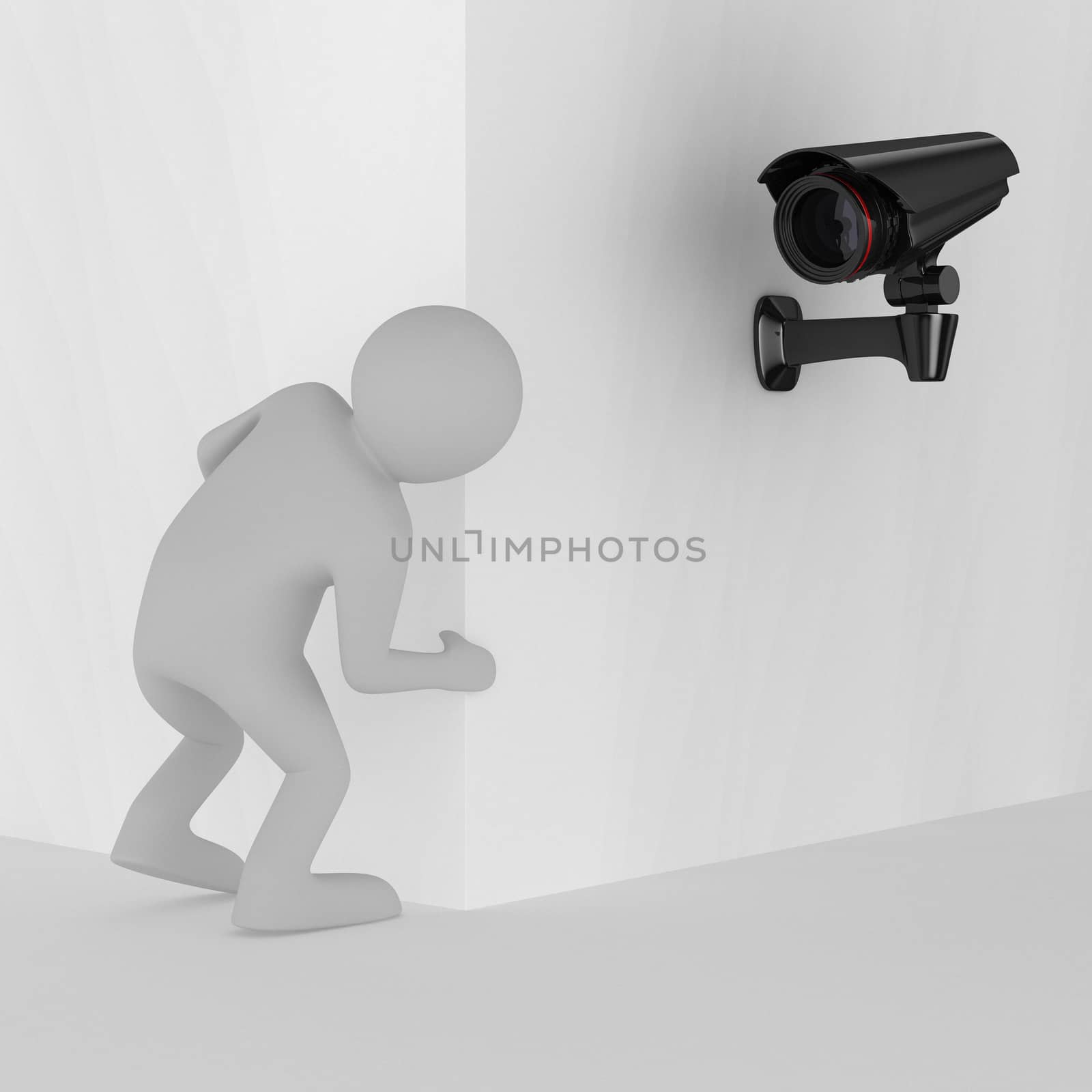 person looks out of corner. 3D image
