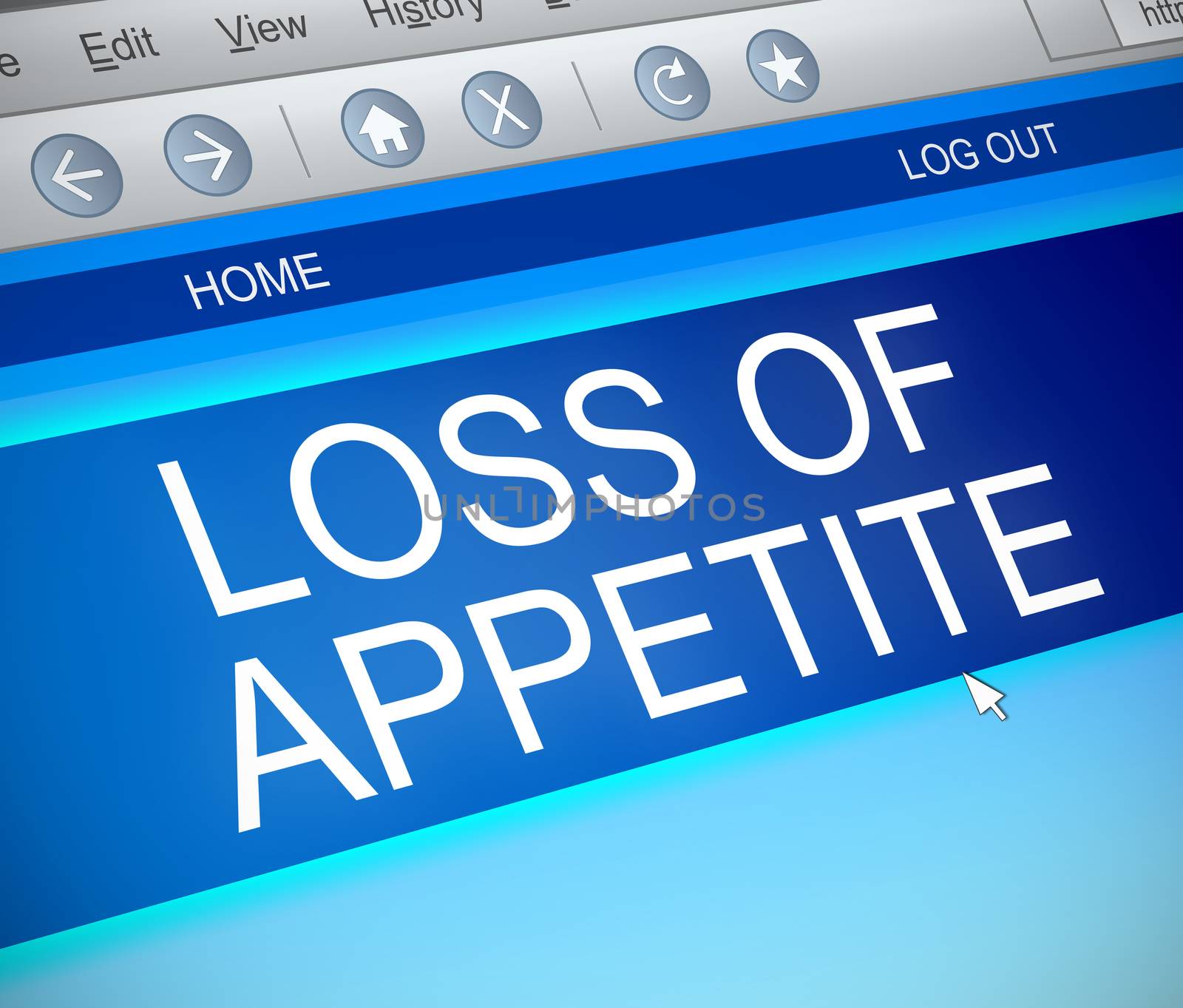 Illustration depicting a computer screen capture with a loss of appetite concept.