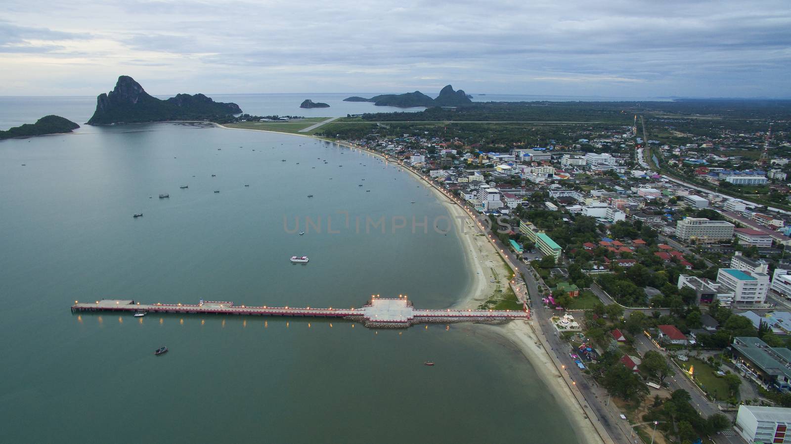 aerial view of prachuapkhirikhan harbor southern of thailand