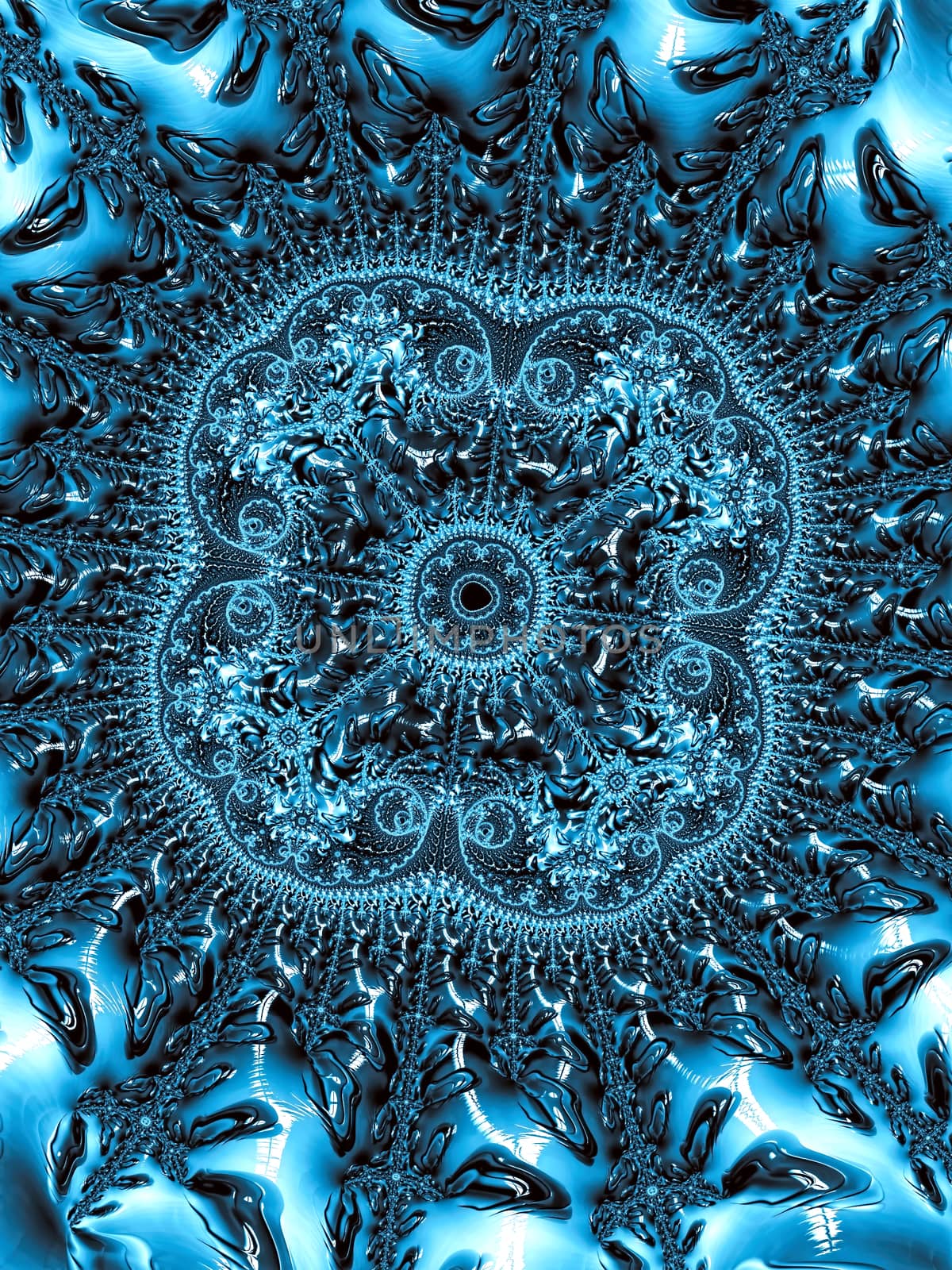 Abstract fractal background - computer-generated illustration. Digital art: mystical pattern of curves, spirals, curls and flowers. Vertical image for wallpapers, playing card back, covers.