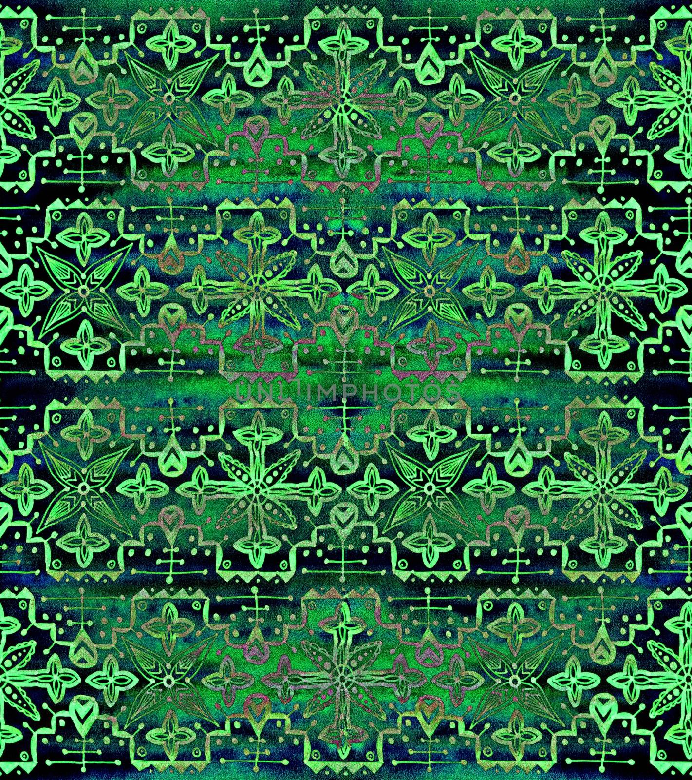 Ethnic seamless pattern. Boho green ornament. Repeating background. by Julia_Faranchuk