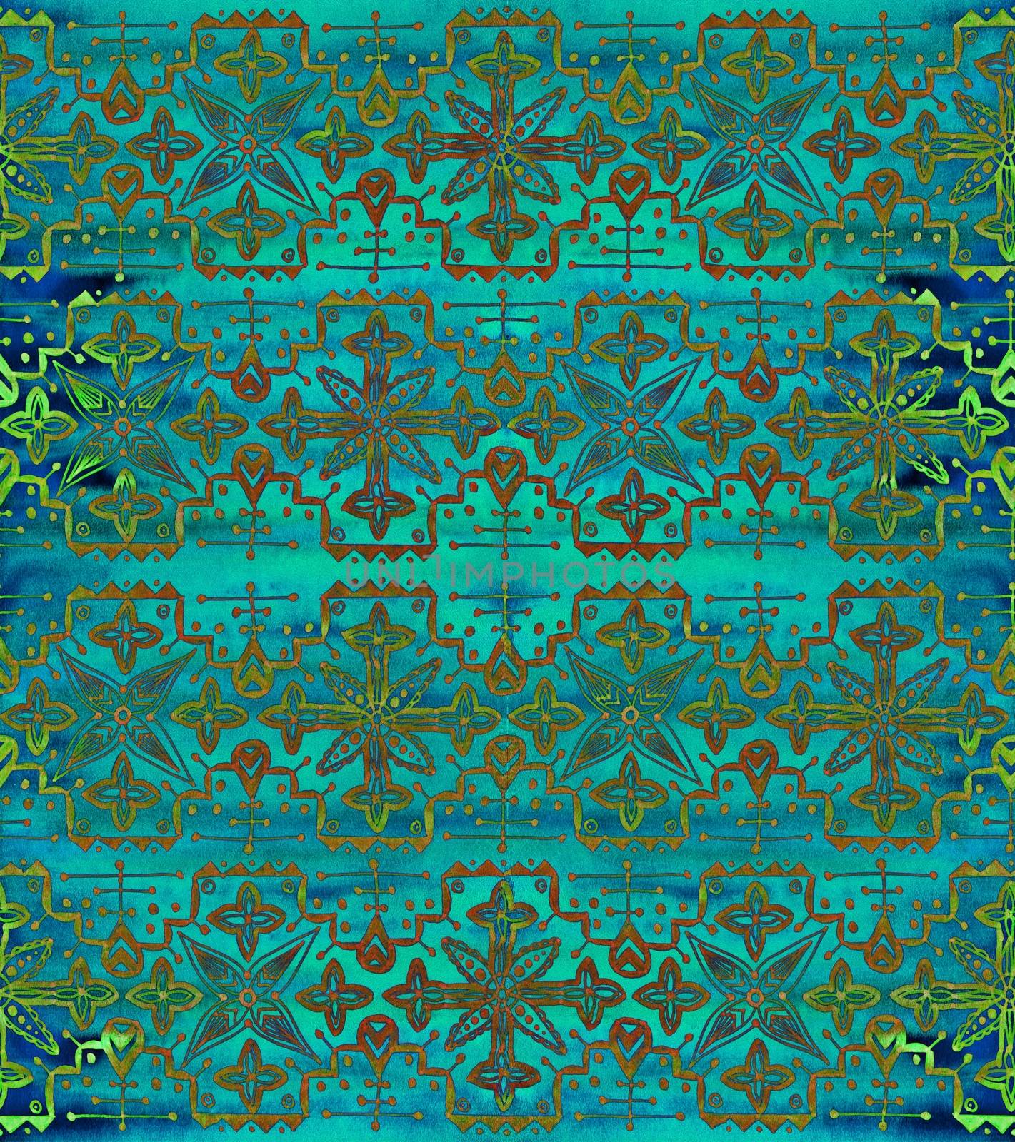 Ethnic seamless pattern. Boho green ornament. Repeating background. by Julia_Faranchuk