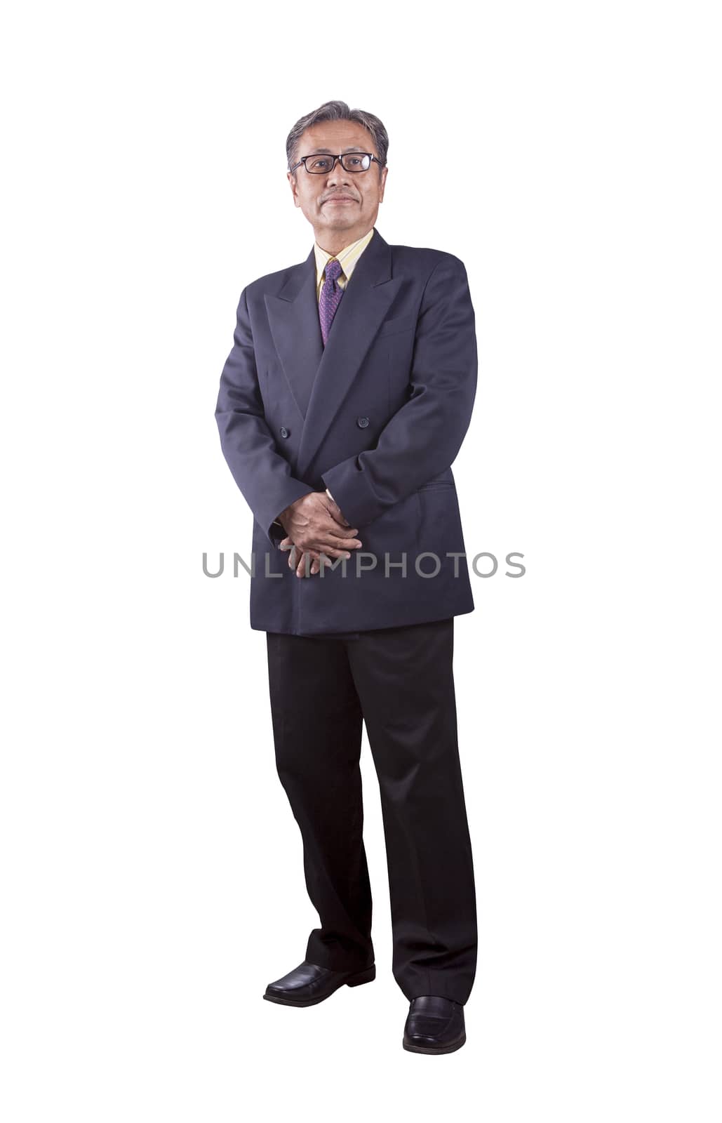 portrait of senior asian business man standing with smiling face by khunaspix