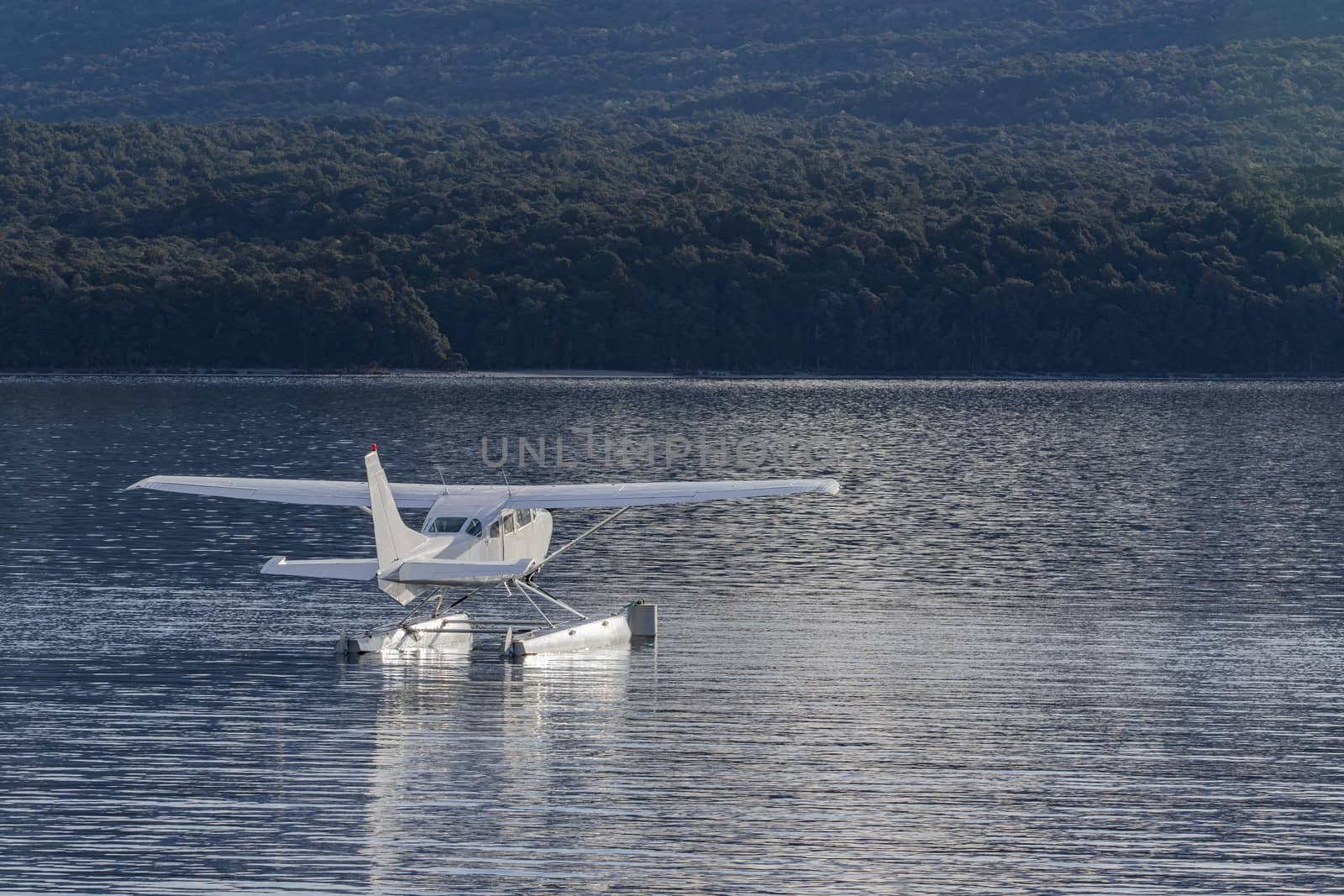 water plane floating over te anau lake fiordland national park new zealand