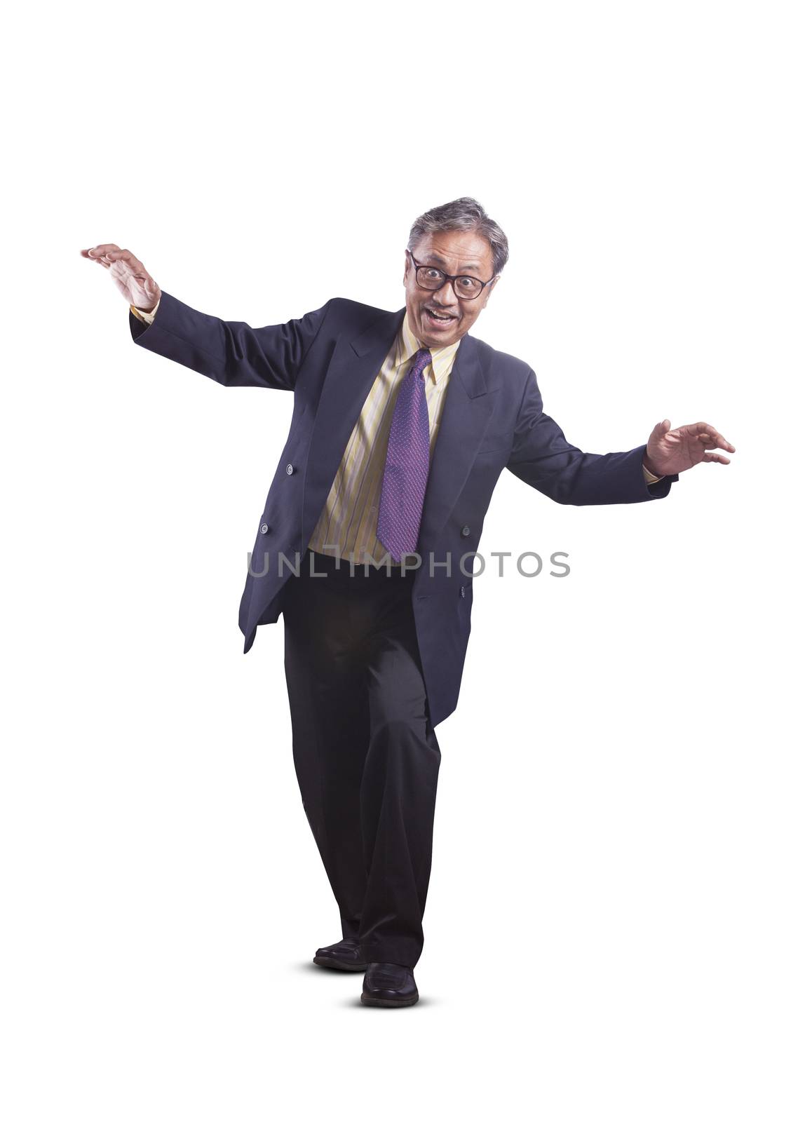 asian senior business man playing like a ghost funny emotion iso by khunaspix