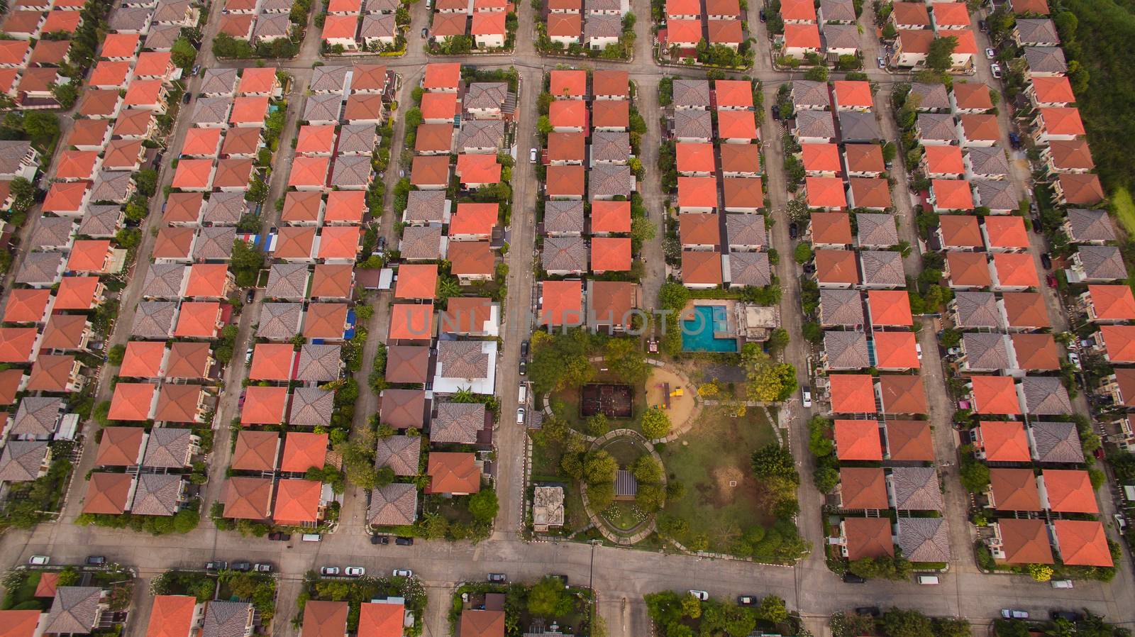 aerial view of home village in thailand use for land development and property real estate business