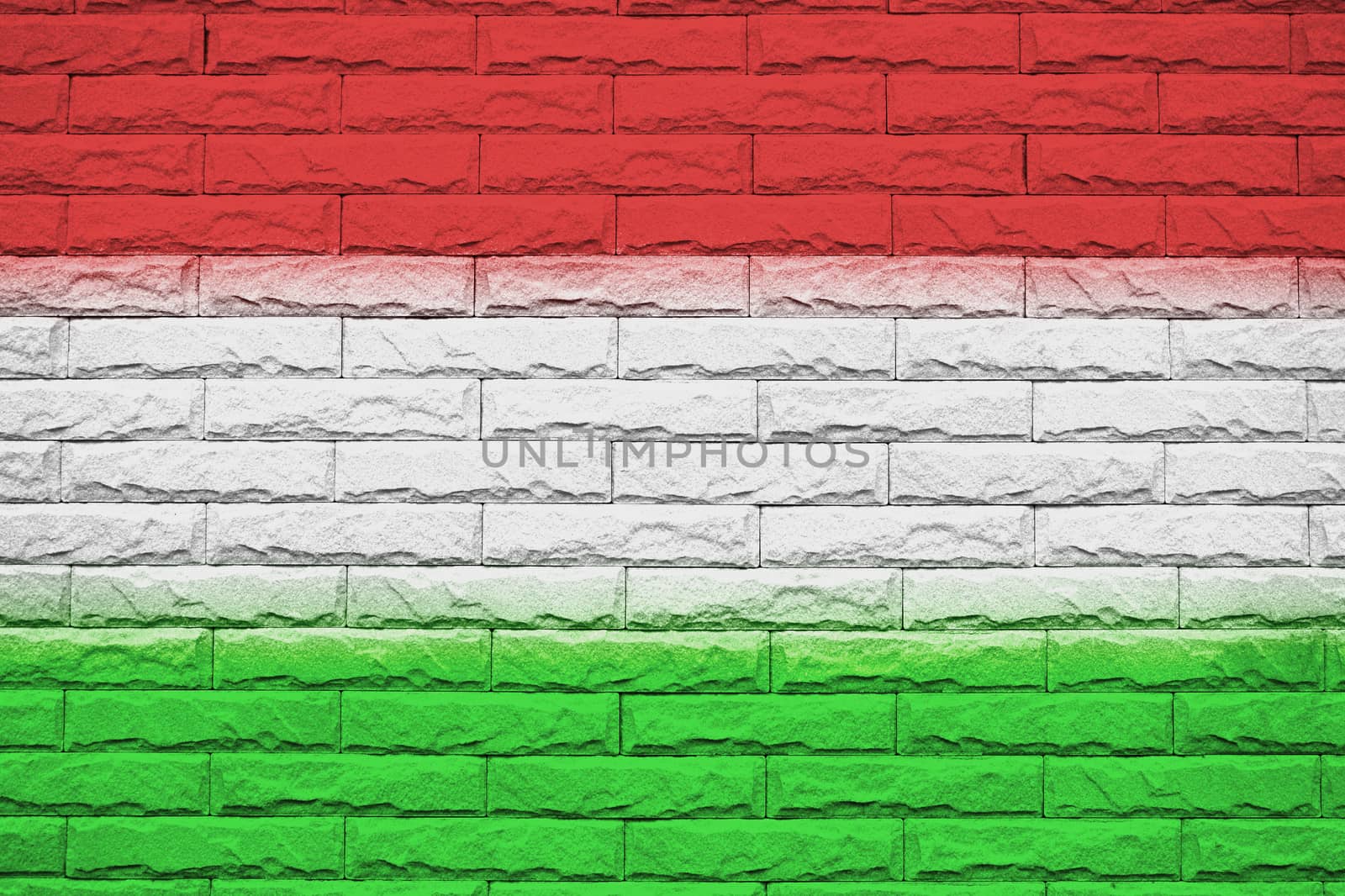 Hungary brick wall background, National flag