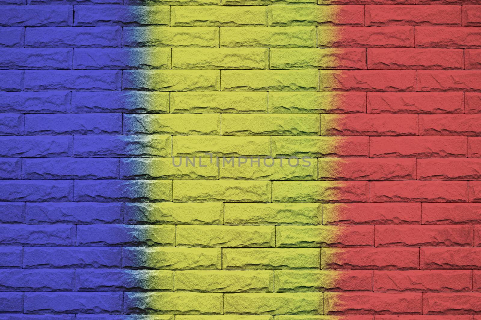 Romania brick wall background, National flag