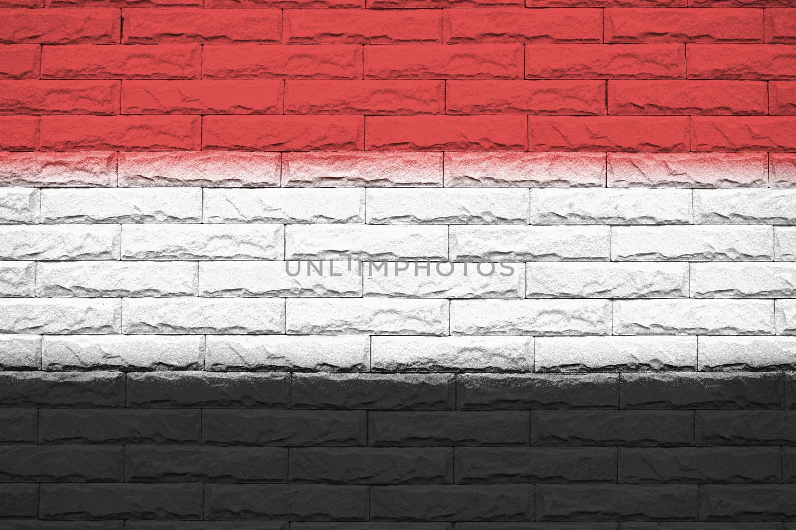 Yemen brick wall background, National flag
