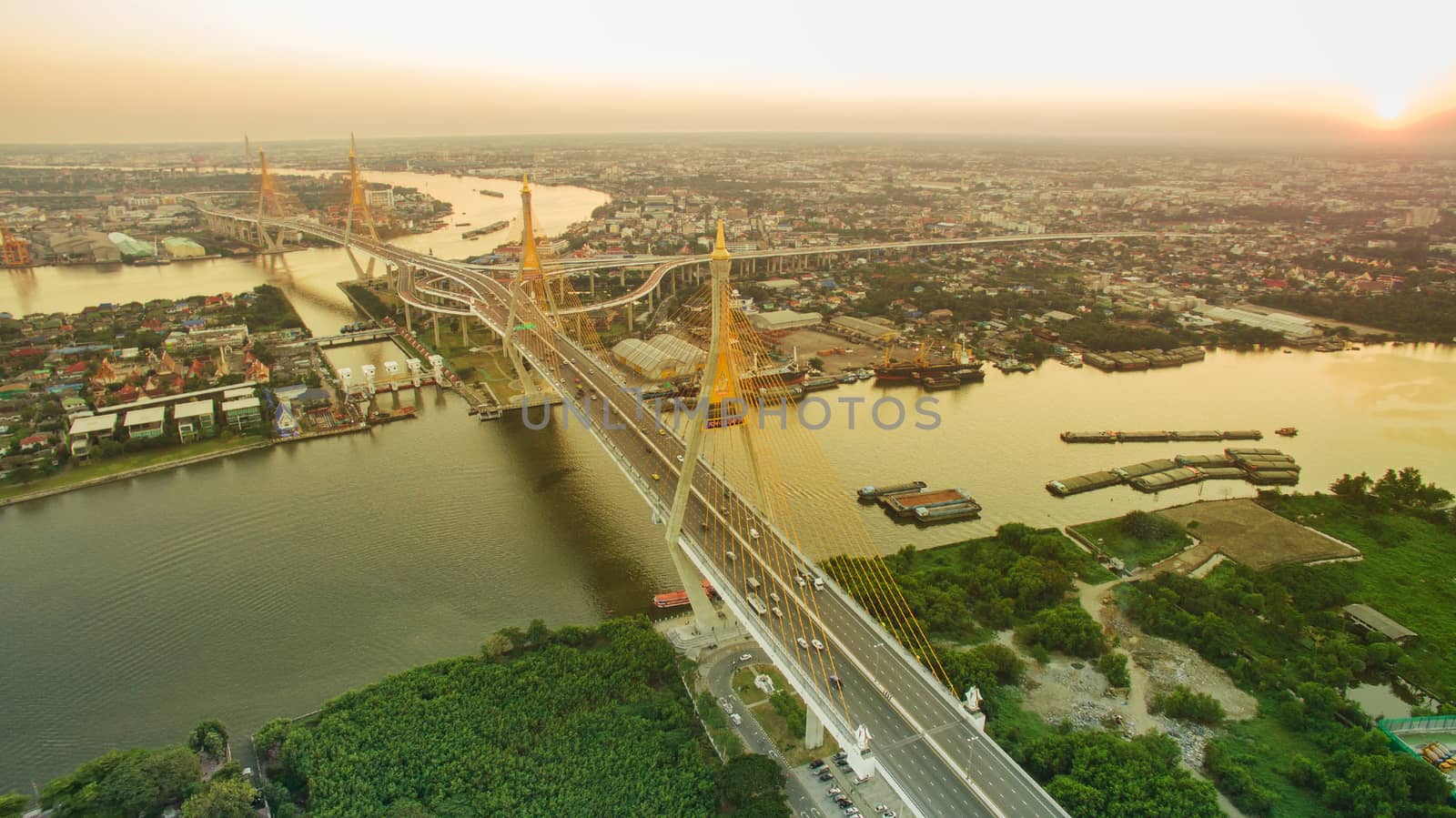 aerial view bhumibol bridge one of landmark landscape of bangkok thailand capital city by khunaspix