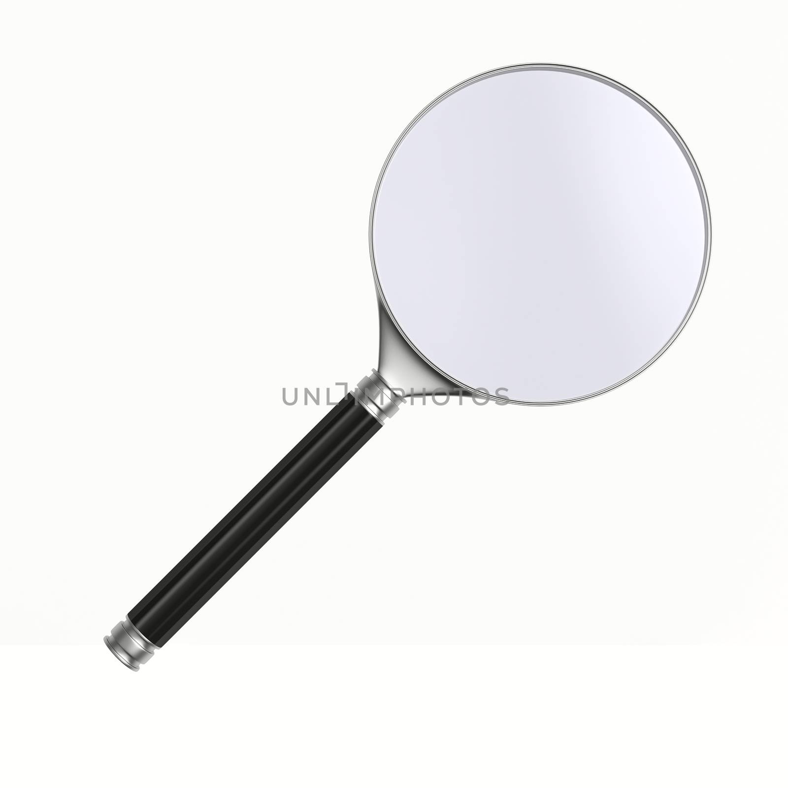 Magnifier on white background. Isolated 3D image