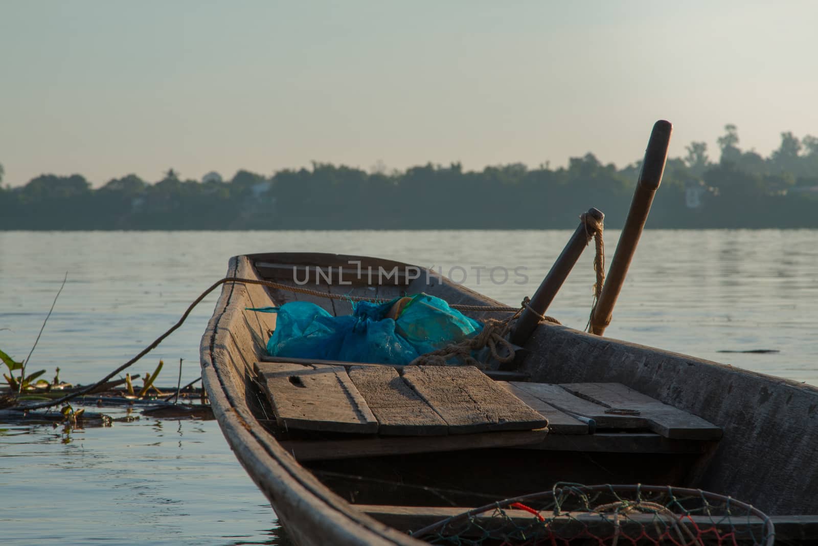 Wooden fishing boats on the Mekong River.