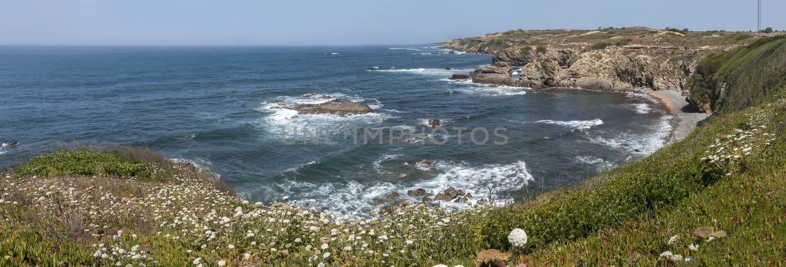 Landscape view of rocks formations on Alentejo coastline.
