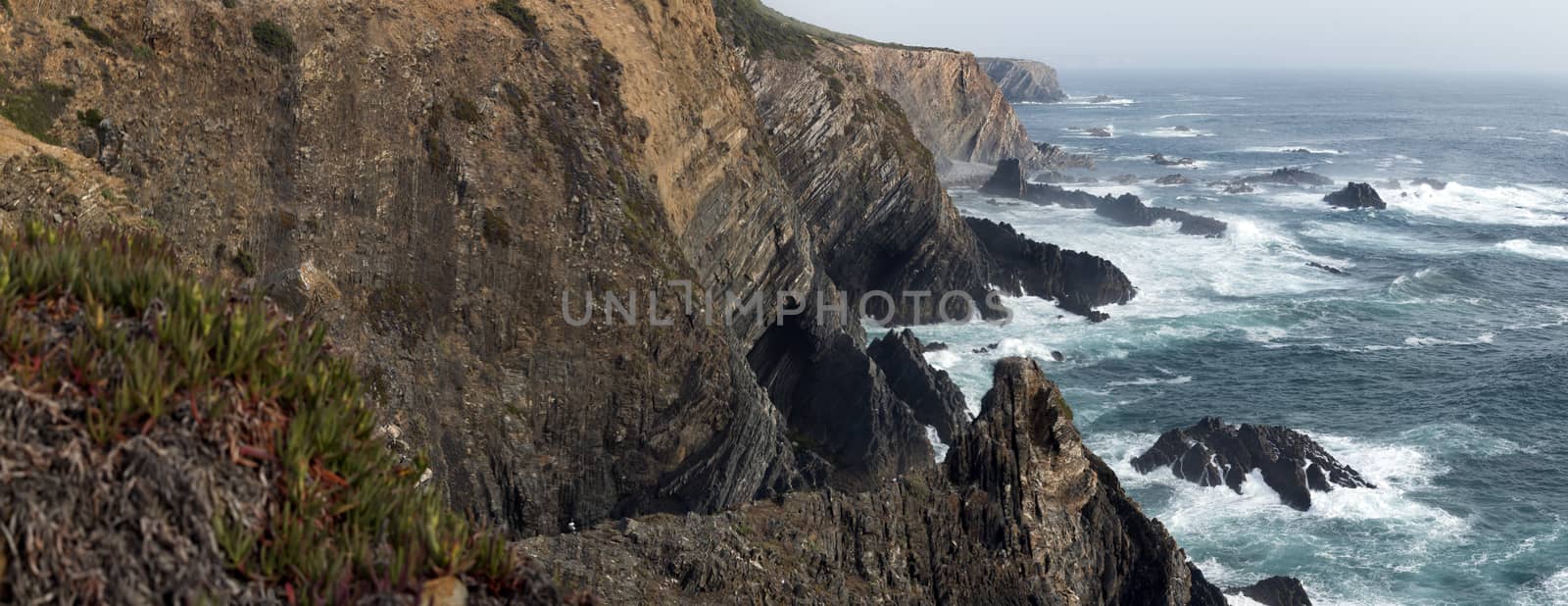 Landscape view of rocks formations on Alentejo coastline.