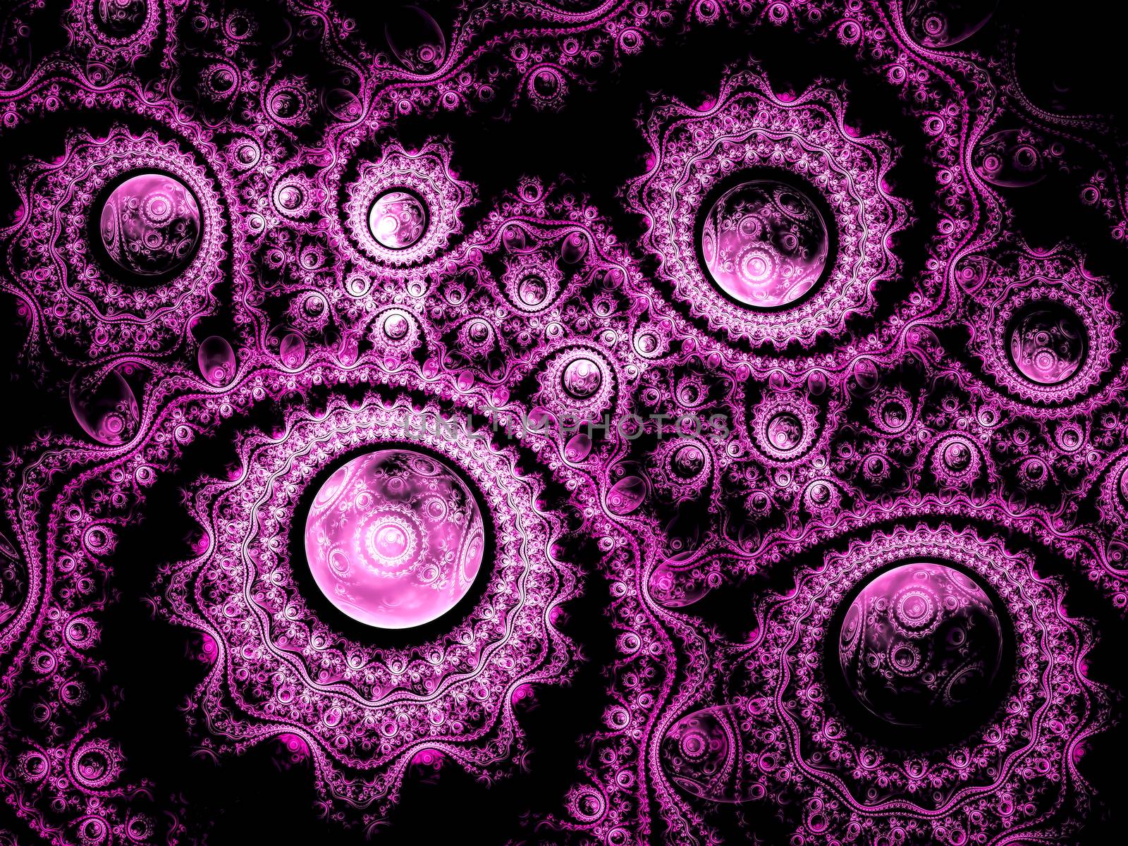 Abstract purple background - computer-generated image. Fractal art: intricate ornament of curls and spheres. For banners, posters, web design.