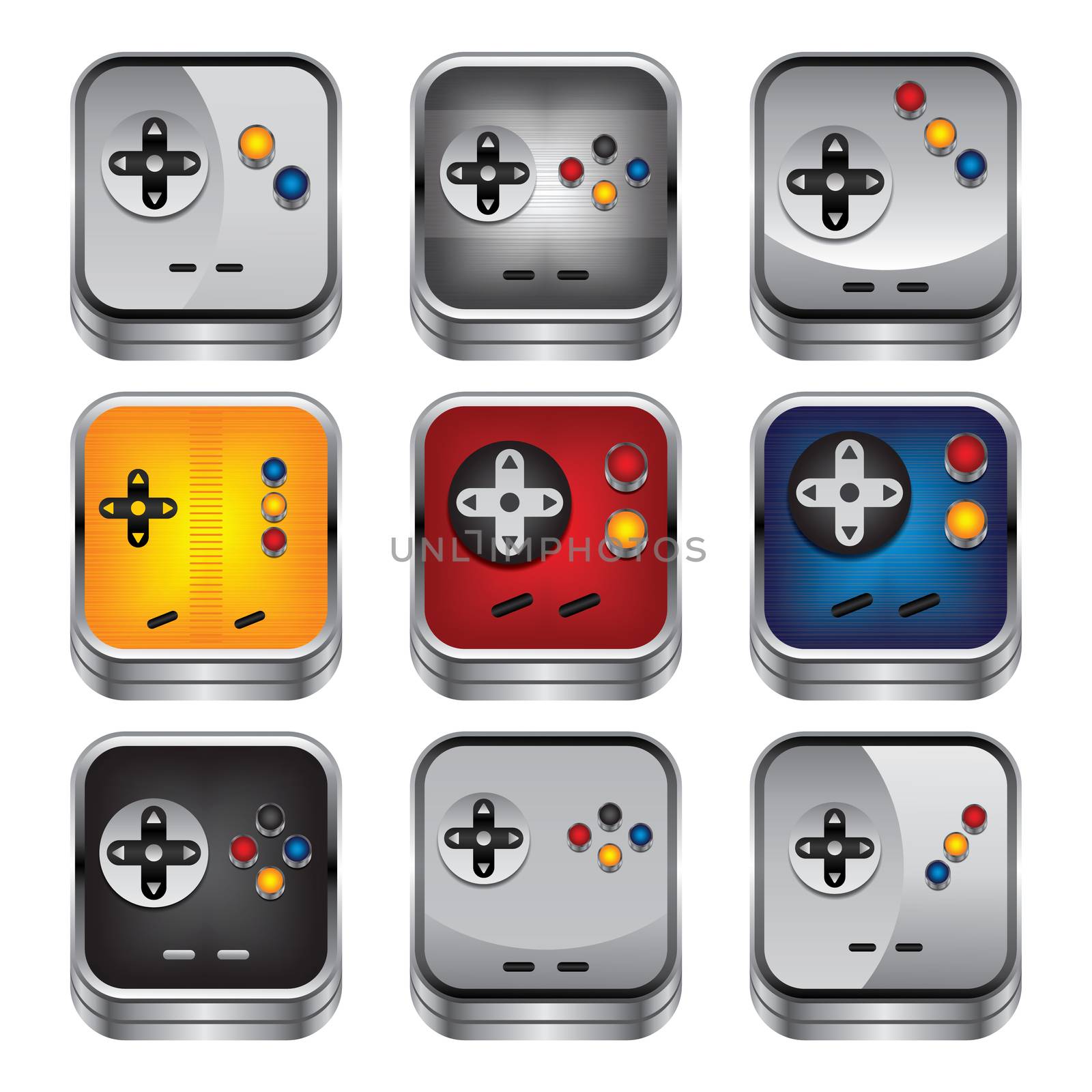 game console button metal theme vector art illustration