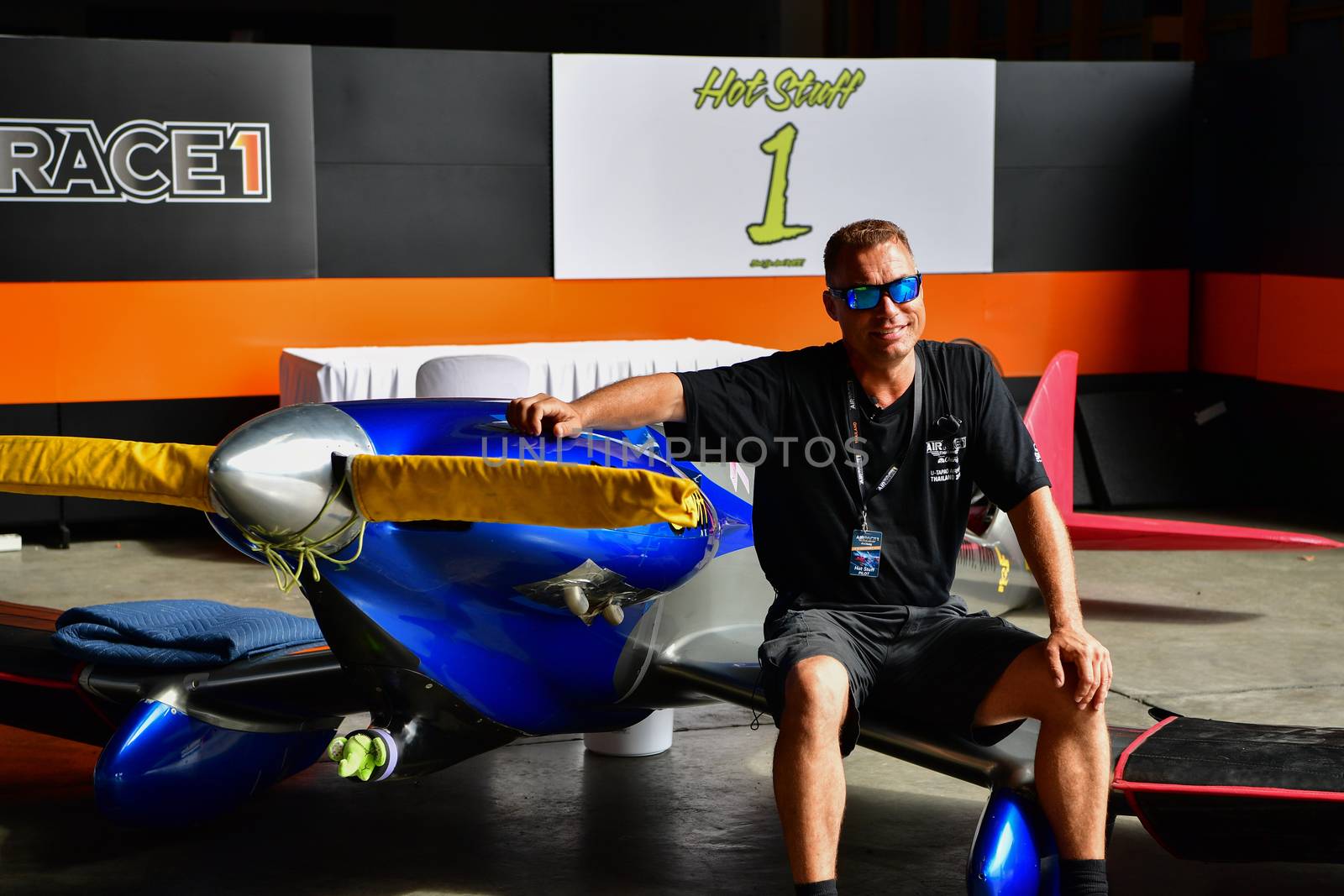 CHONBURI - NOVEMBER 20 : Thom Richard pilot of Sweden with Reberry 3M1C1R aircraft in Air Race 1 Thailand at U-Tapao International Airport on November 20, 2016 in Chonburi, Thailand.
