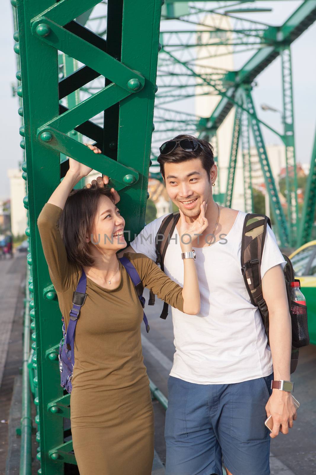 couples of younger asian man and woman relaxing emotion with happiness face 