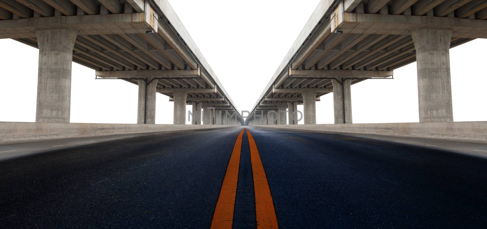 perspective on bridge ram construction and asphalt raod isolated by khunaspix
