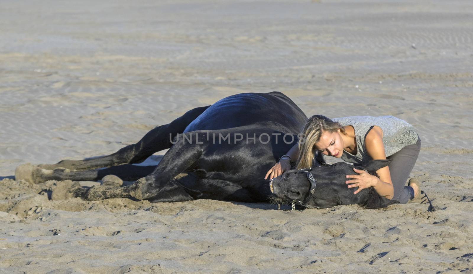 woman and horse on the beach by cynoclub