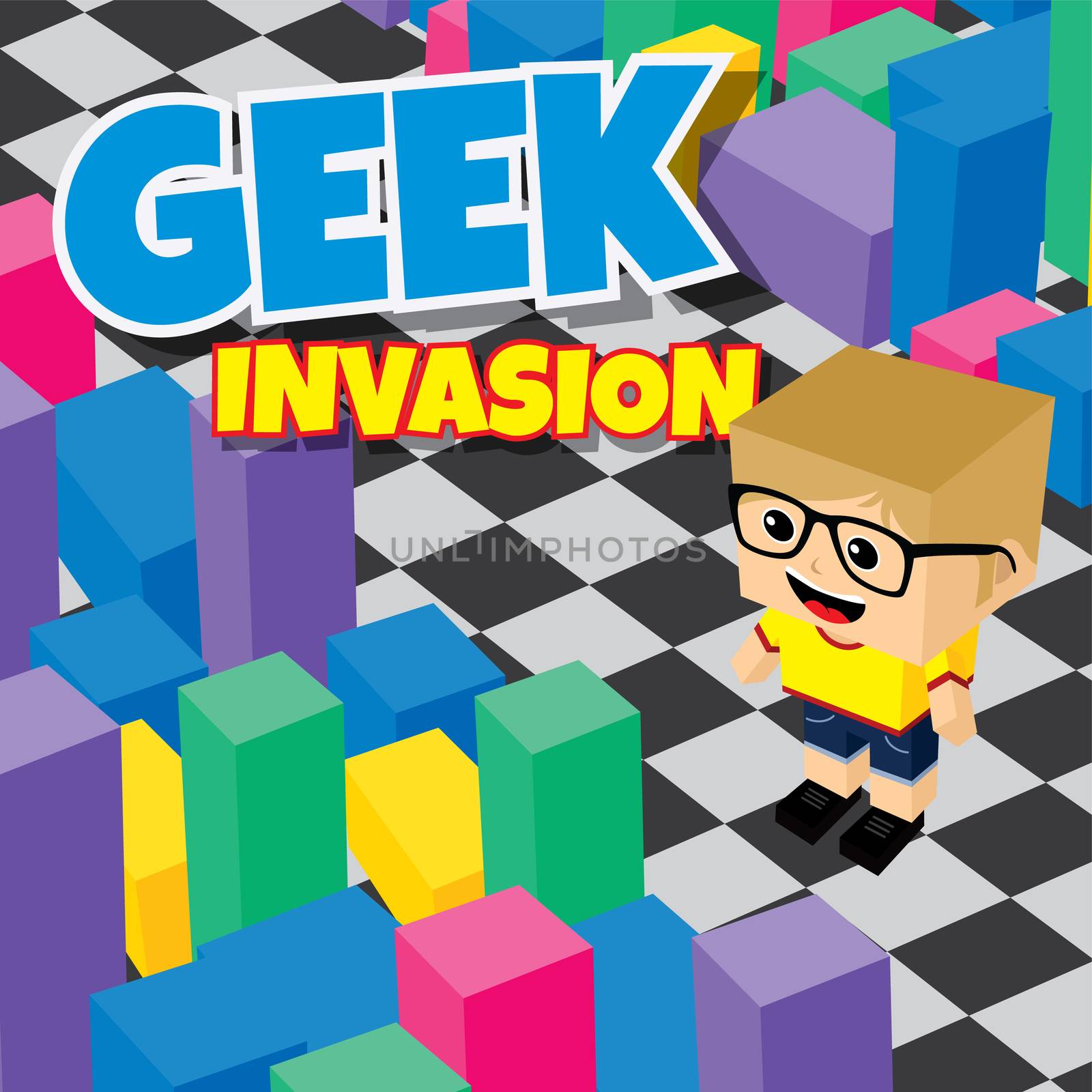 geek boy invasion video game asset isometric by vector1st