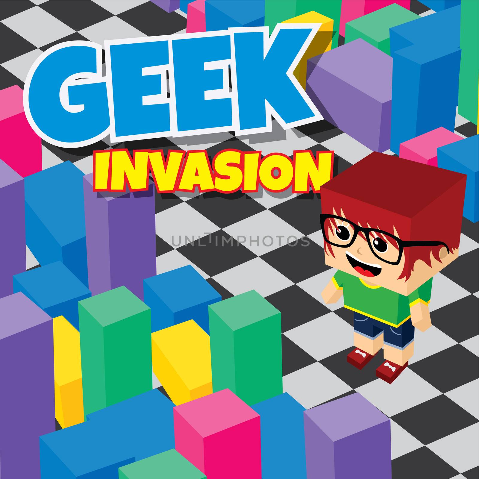 geek boy invasion video game asset isometric vector
