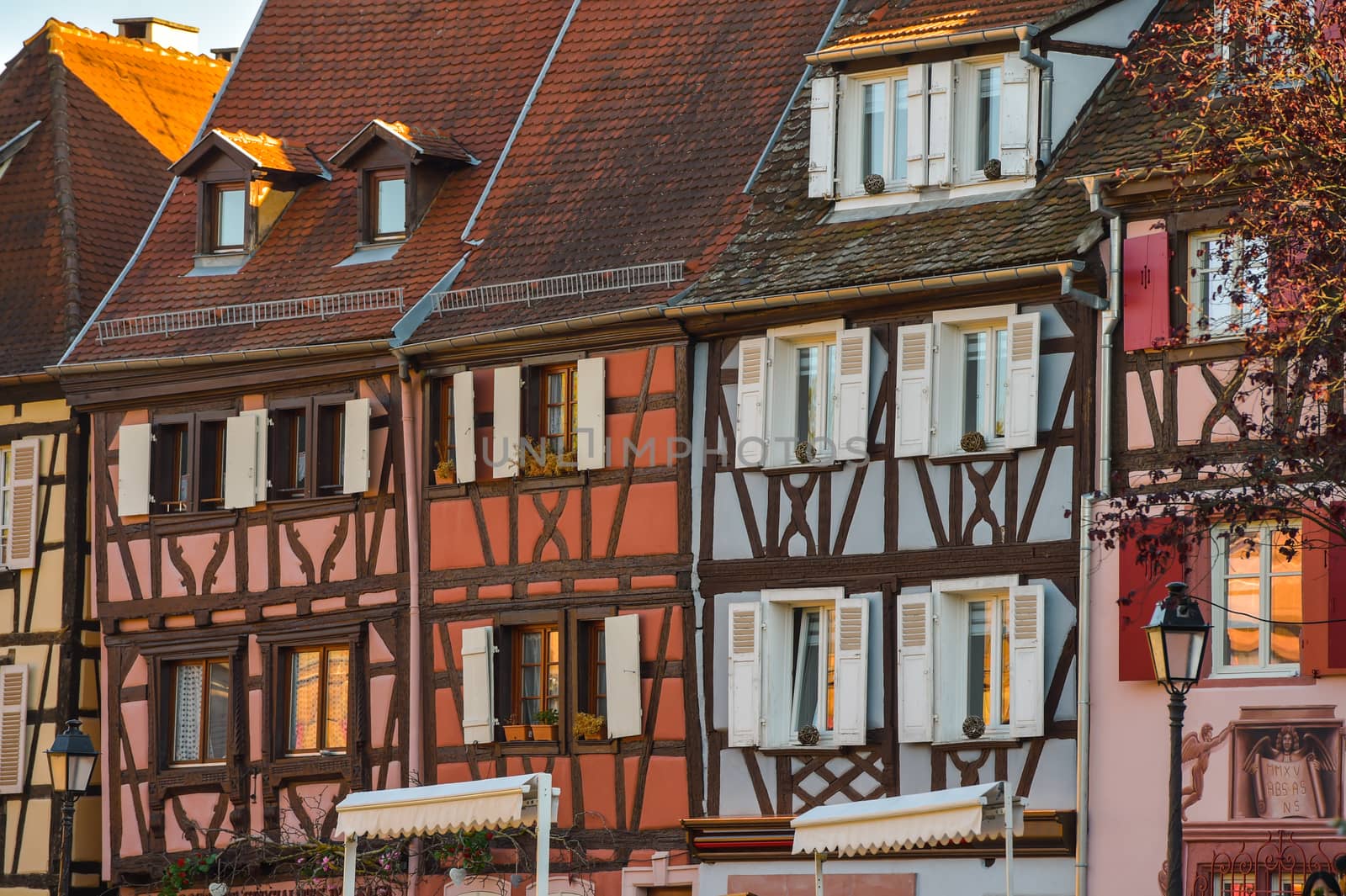 Colorful traditional french houses on the side of river Lauch in Petite Venise, Colmar, France