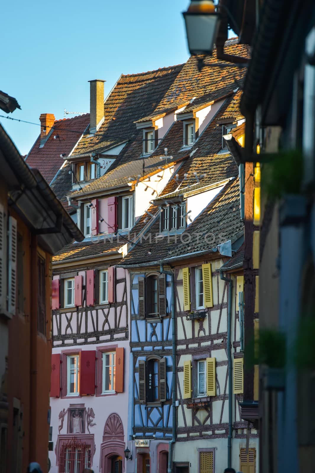 Colorful traditional french houses on the side of river Lauch in Petite Venise, Colmar, France