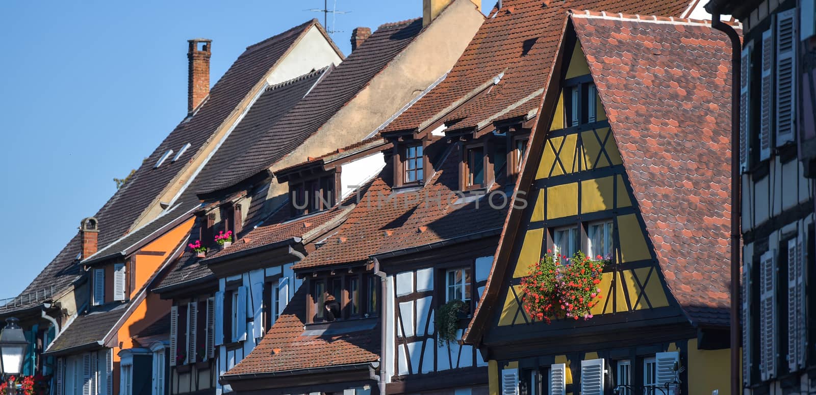 Colorful traditional french houses on the side of river Lauch in Petite Venise, Colmar, France