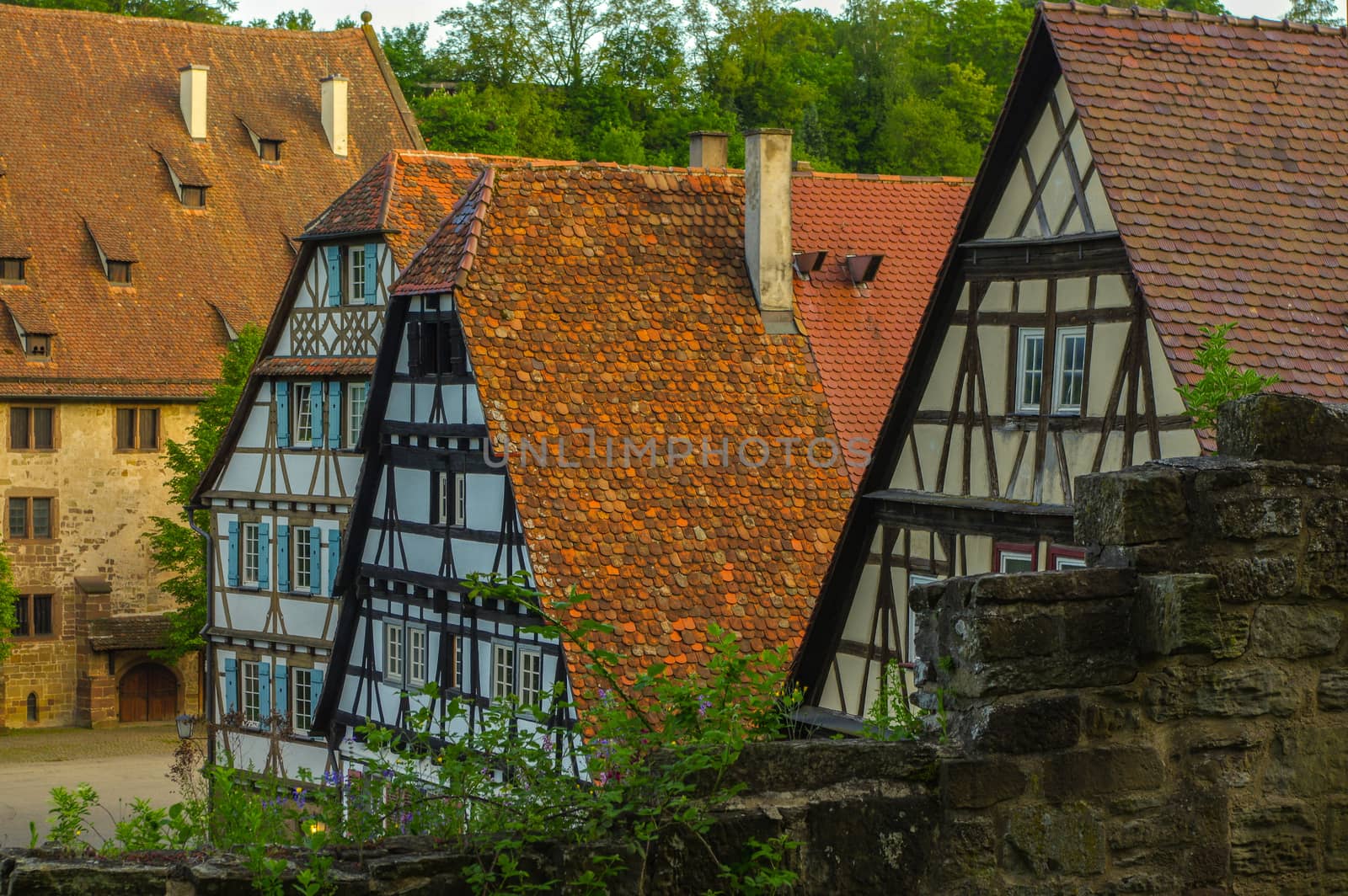 MAULBRONN, GERMANY - MAI 17, 2015: row Tudor style houses at the monastery is part of the UNESCO World Heritage Site. by evolutionnow