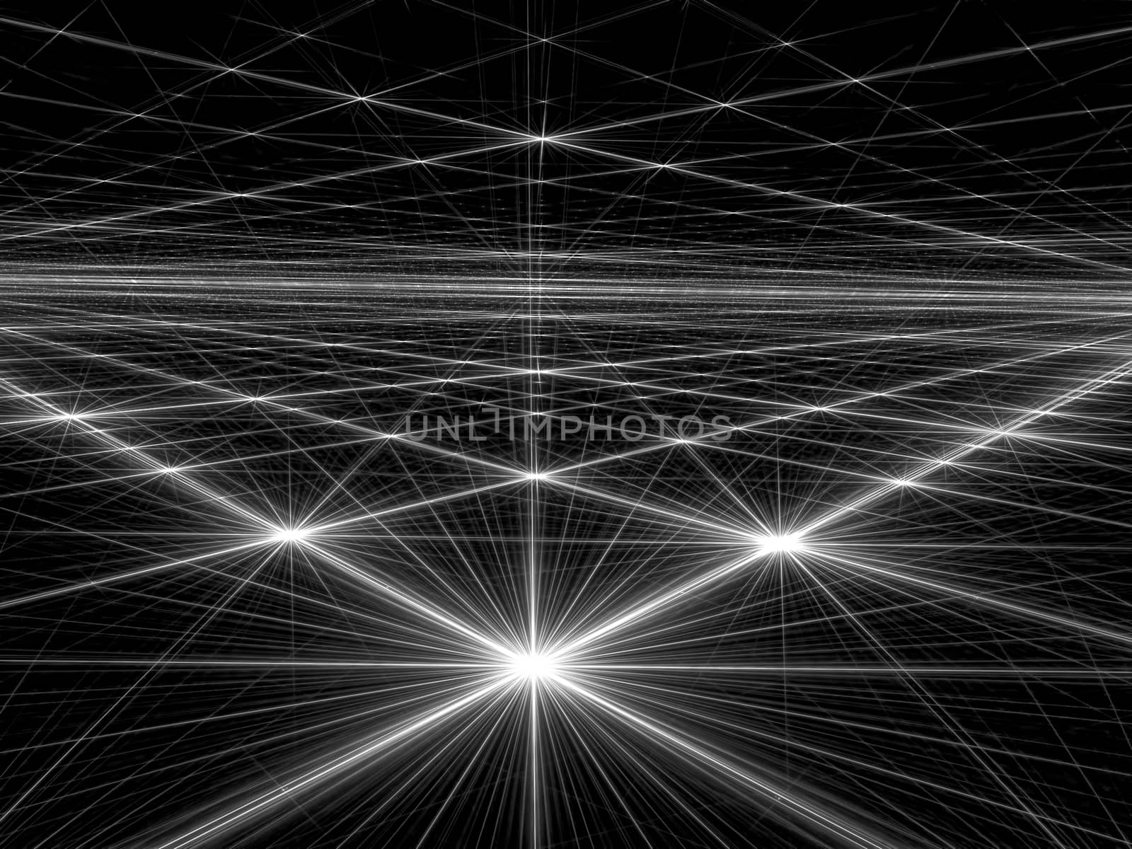 Abstract bright background - computer-generated image. Fractal geometry: bright stars and grid. Technology or space background for creative design projects.