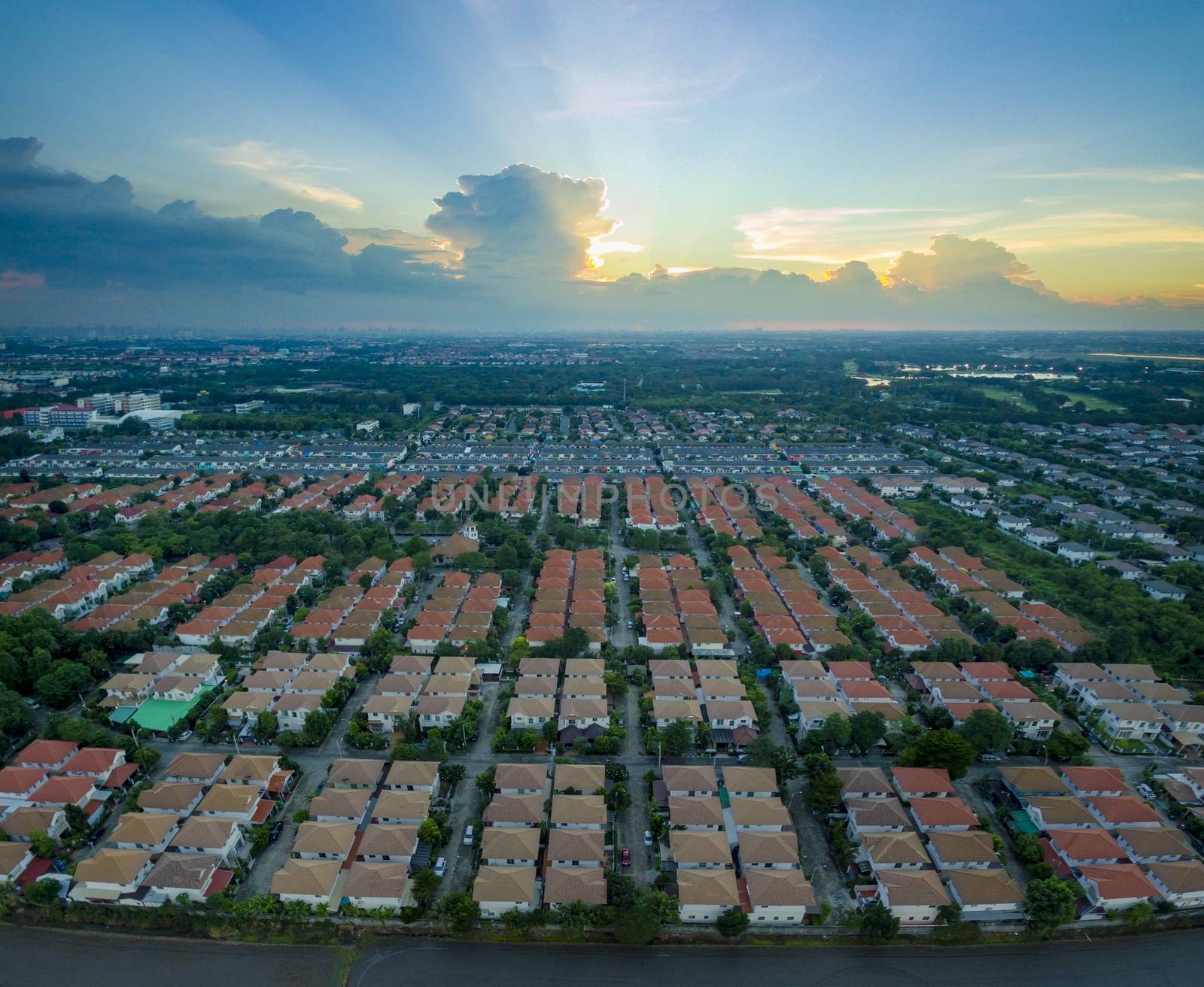 aerial view of home village in bangkok thailand by khunaspix