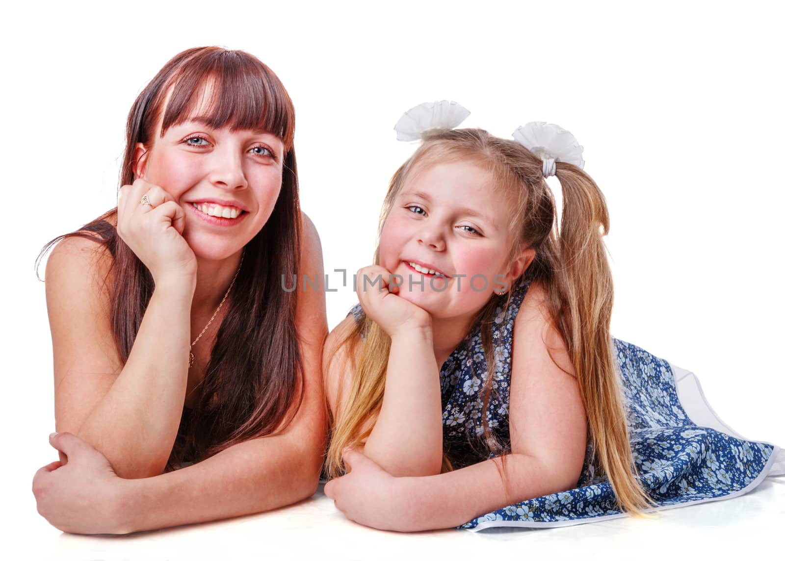 Mother and daughter together isolated on white