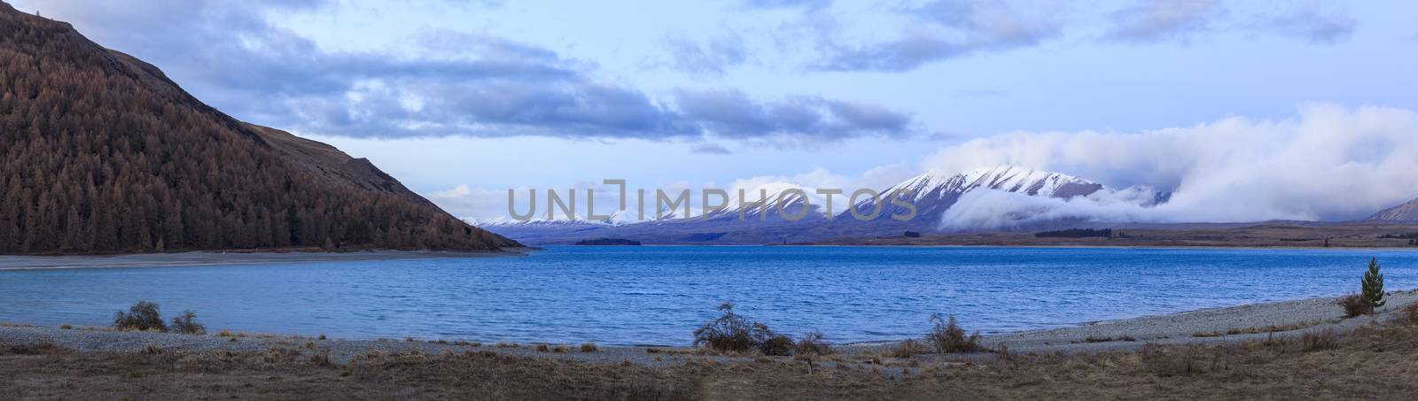 beautiful scenic of lake pukaki important traveling destination in south island new zealand
