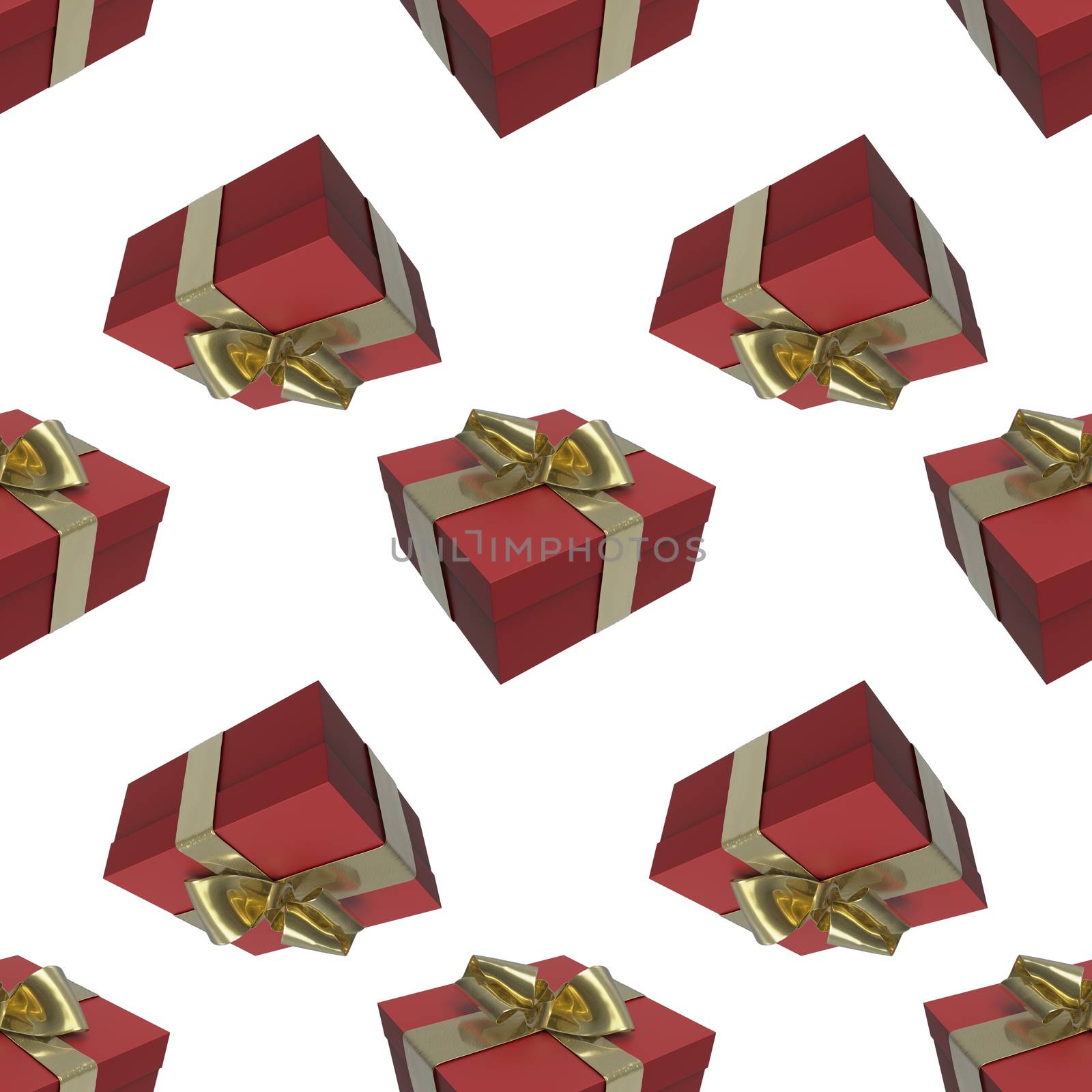 Colorful and striped red boxes with gifts tied bows on white background. 3d illustration seamless pattern background by skrotov