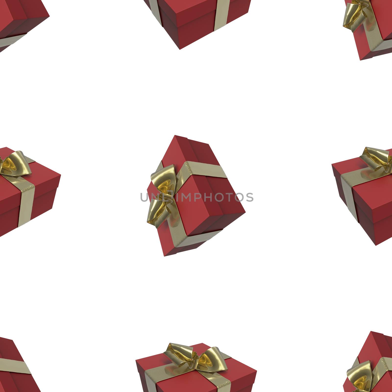 Colorful and striped red boxes with gifts tied bows on white background. 3d illustration seamless pattern background by skrotov