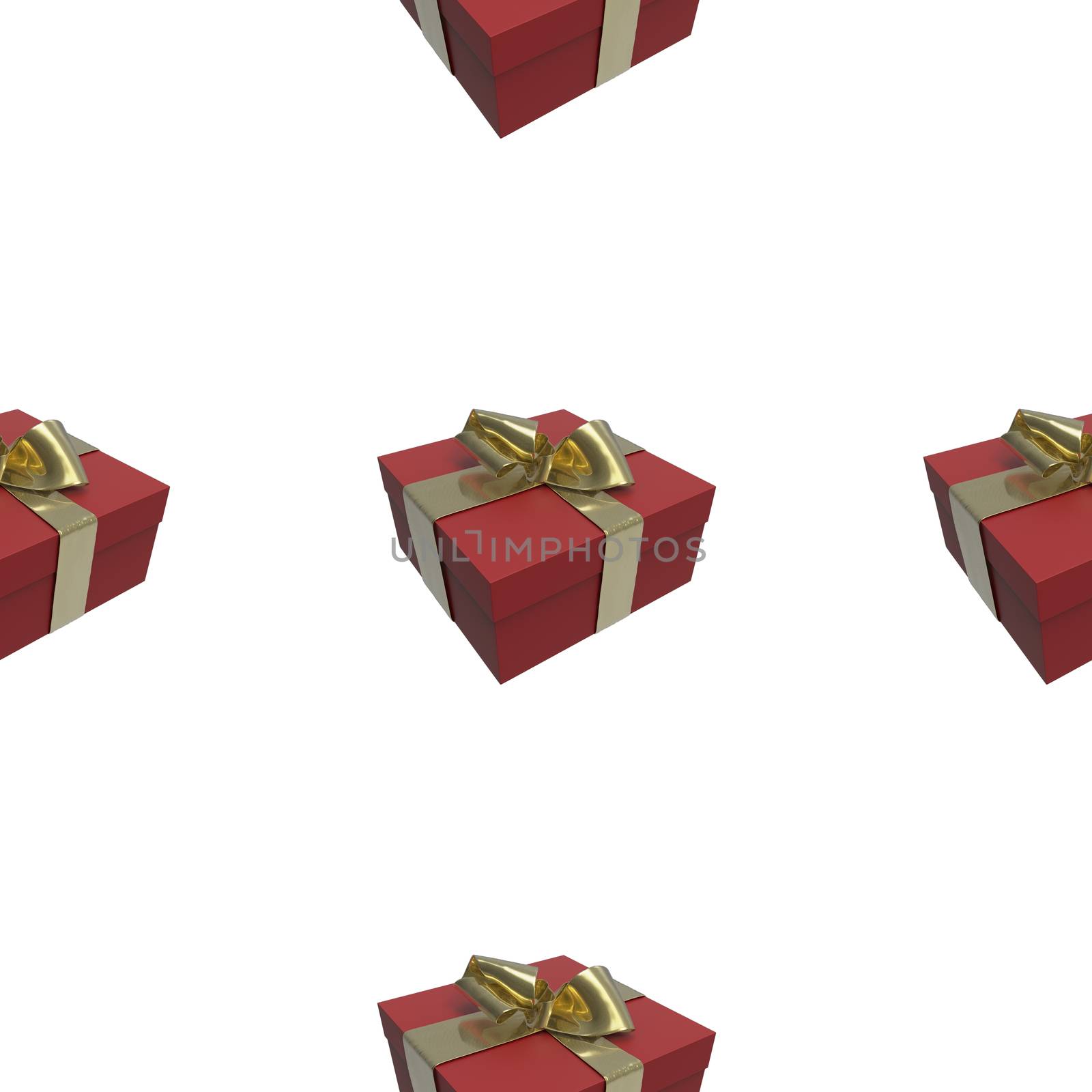 Colorful and striped red boxes with gifts tied bows on white background. 3d illustration seamless pattern background by skrotov