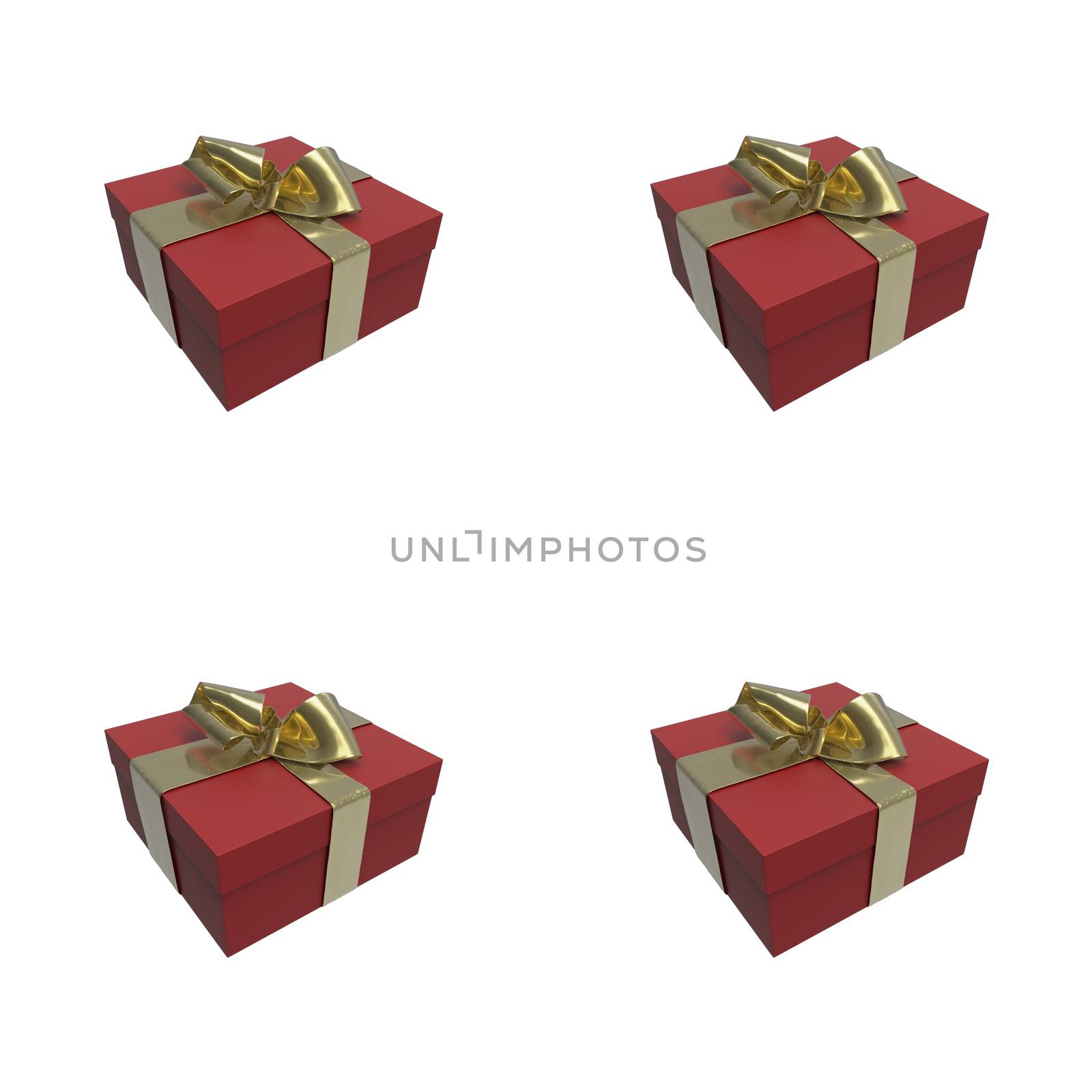 Colorful and striped red boxes with gifts tied bows on white background. 3d illustration seamless pattern background.