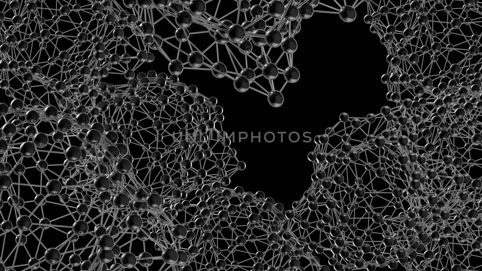 Molecular geometric chaos abstract structure. Science technology network connection hi-tech background with copyspace 3d rendering.