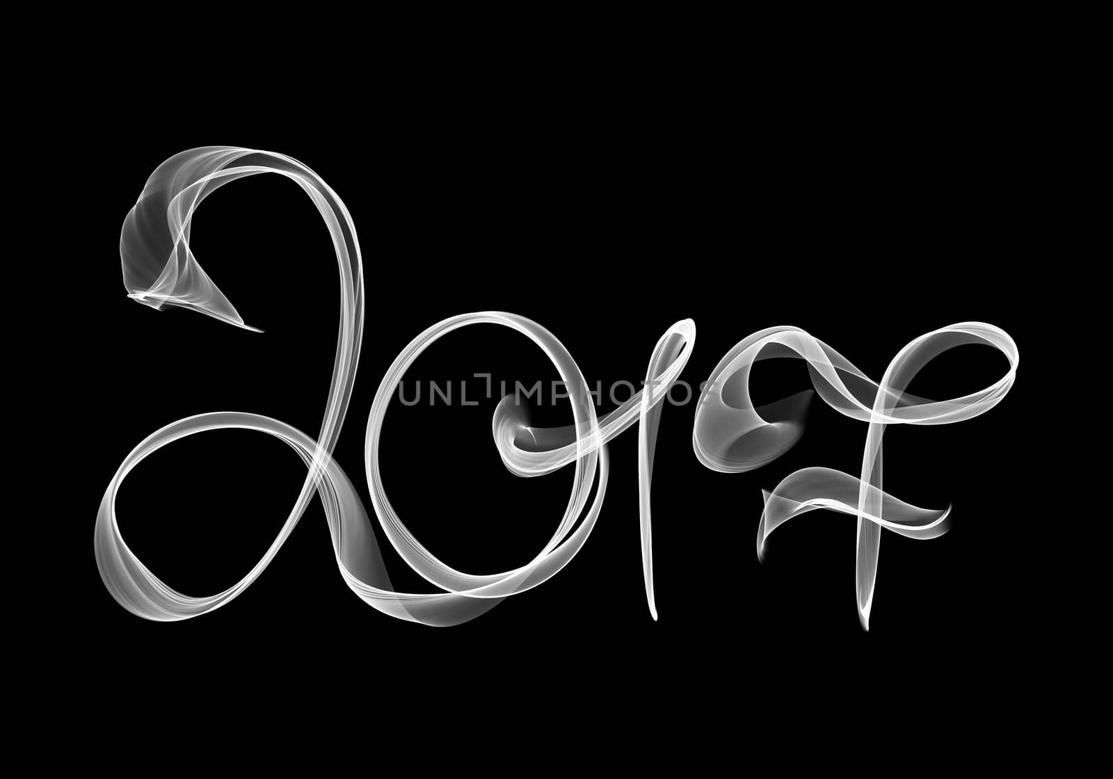 2017 isolated numbers written with white smoke or flame light on black background by skrotov