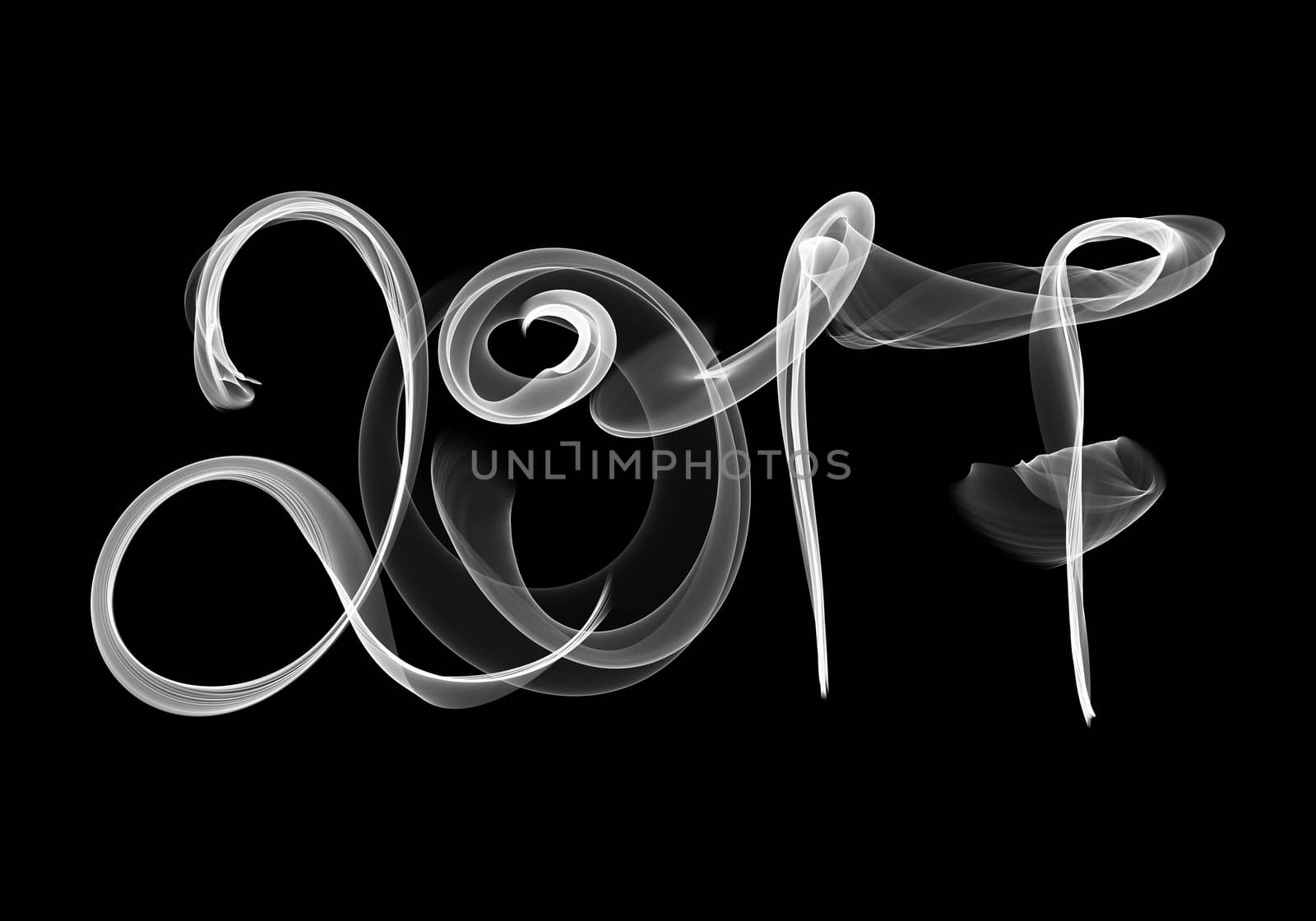 2017 isolated numbers written with white smoke or flame light on black background by skrotov
