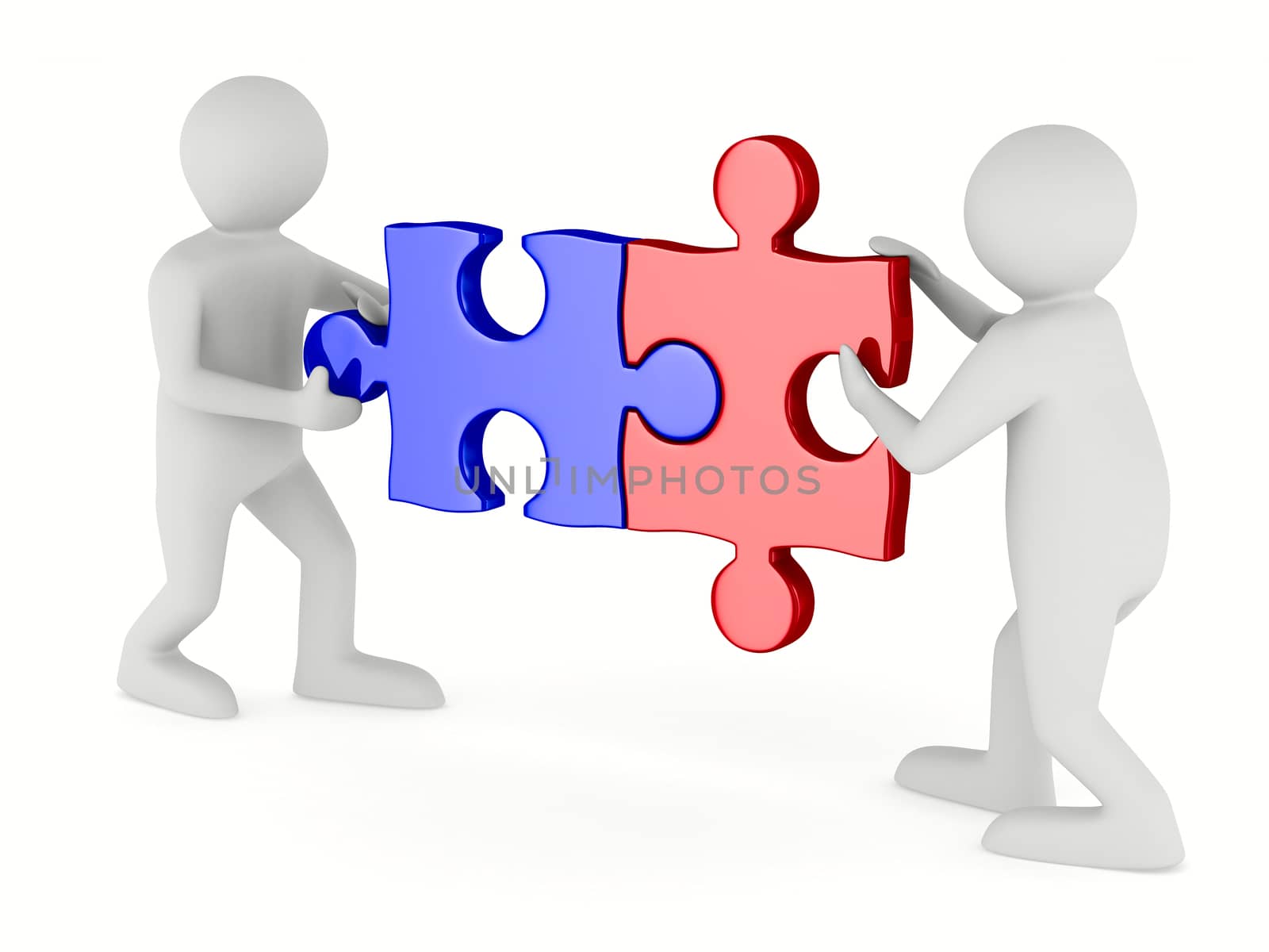 Two man with puzzle on white background. Isolated 3D image by ISerg