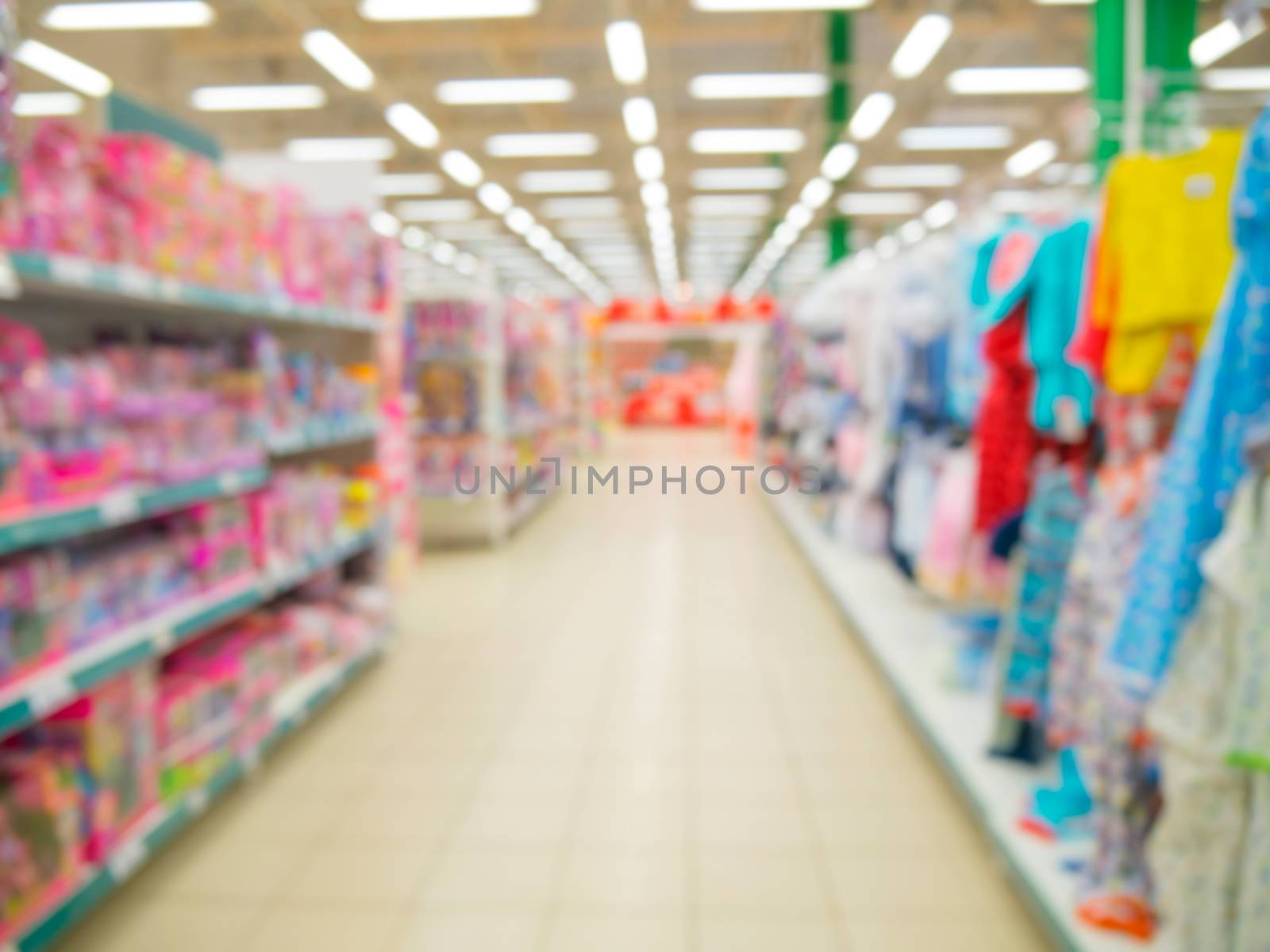 Abstrackt blurred of kids wear and toys of departament store background with bokhe