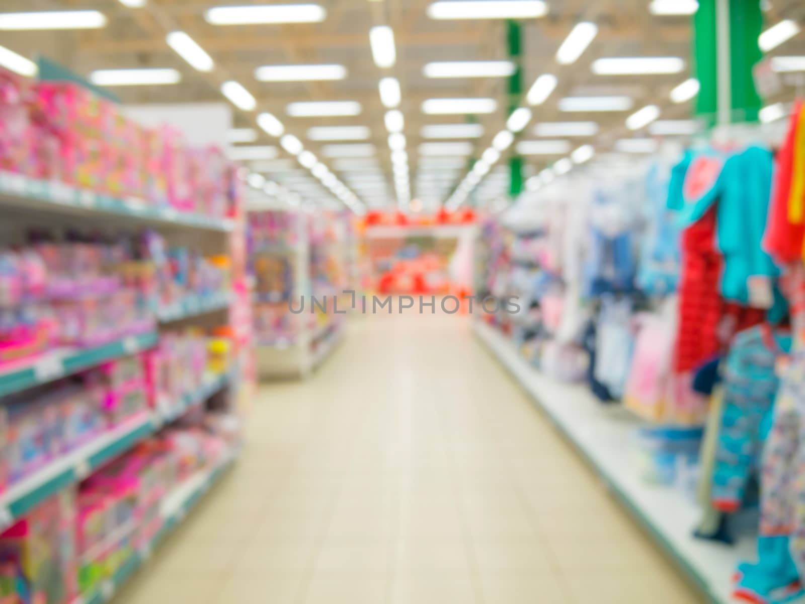 Abstrackt blurred of kids wear and toys of departament store background with bokhe