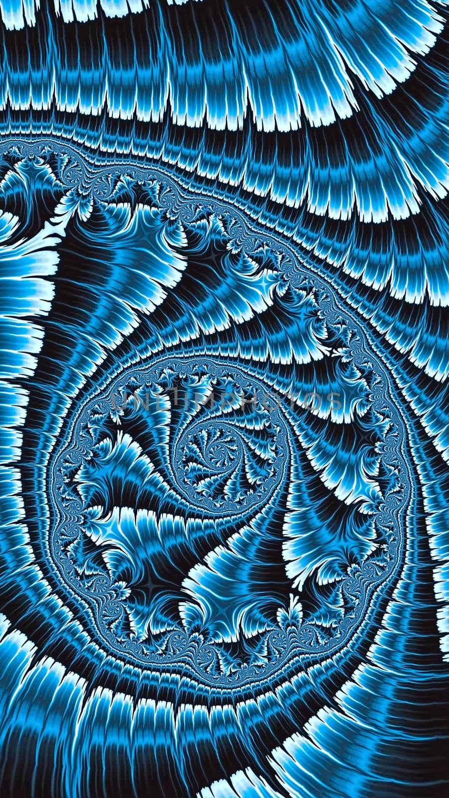 Spiral ornament - abstract computer-generated image. Fractal art: striped helix pattern. Blue helix, lines and curls. For prints, covers, web design.