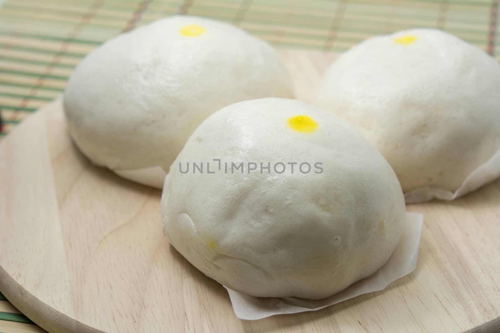 Closeup of Steamed Creamy Custard Bun, chinese dessert